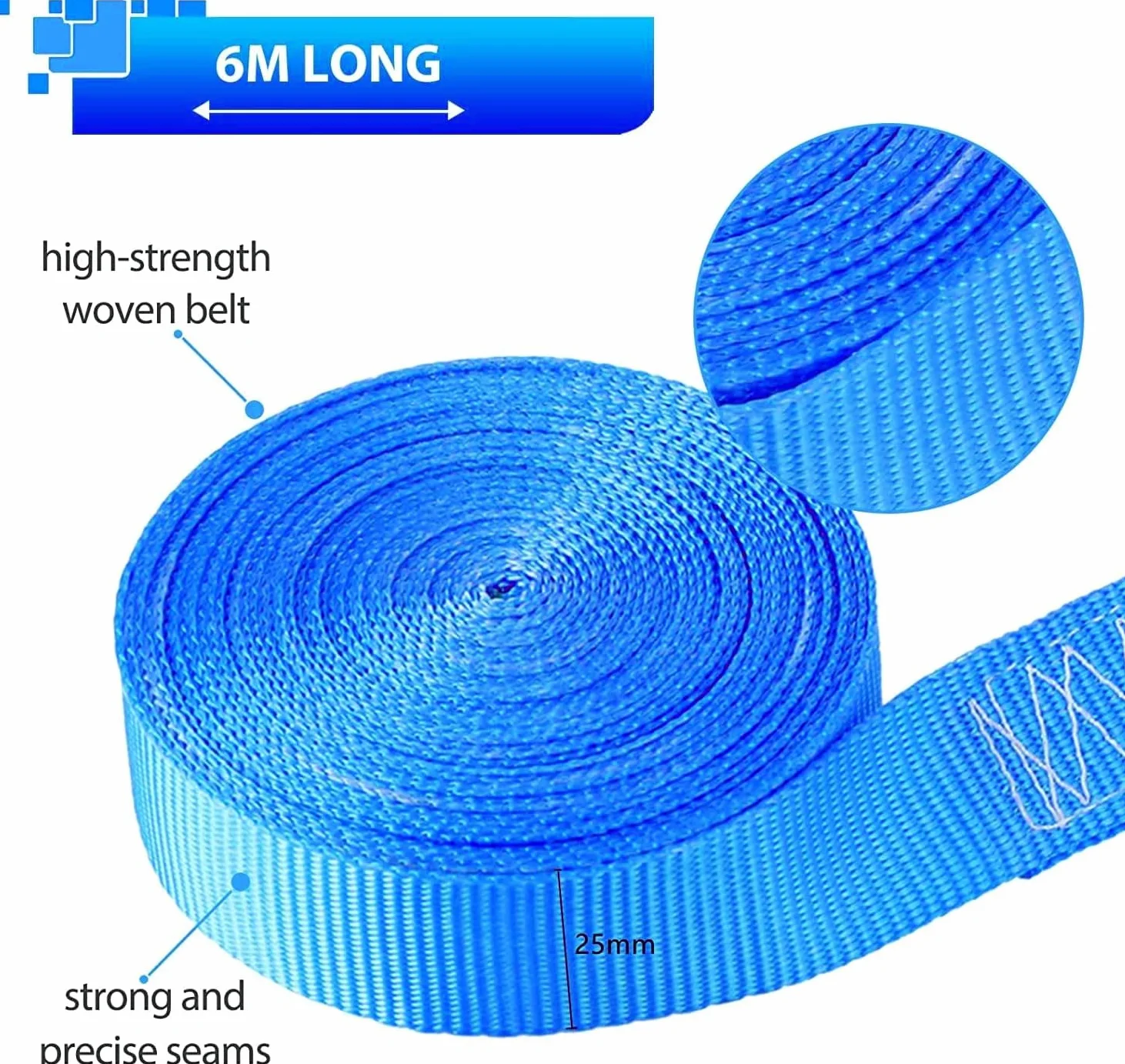 Cinchas de Amarre Carga 800kg, 6m x 25mm Correas de Amarre con Trinquete, Tensor de Carraca 10 Piezas Azul
