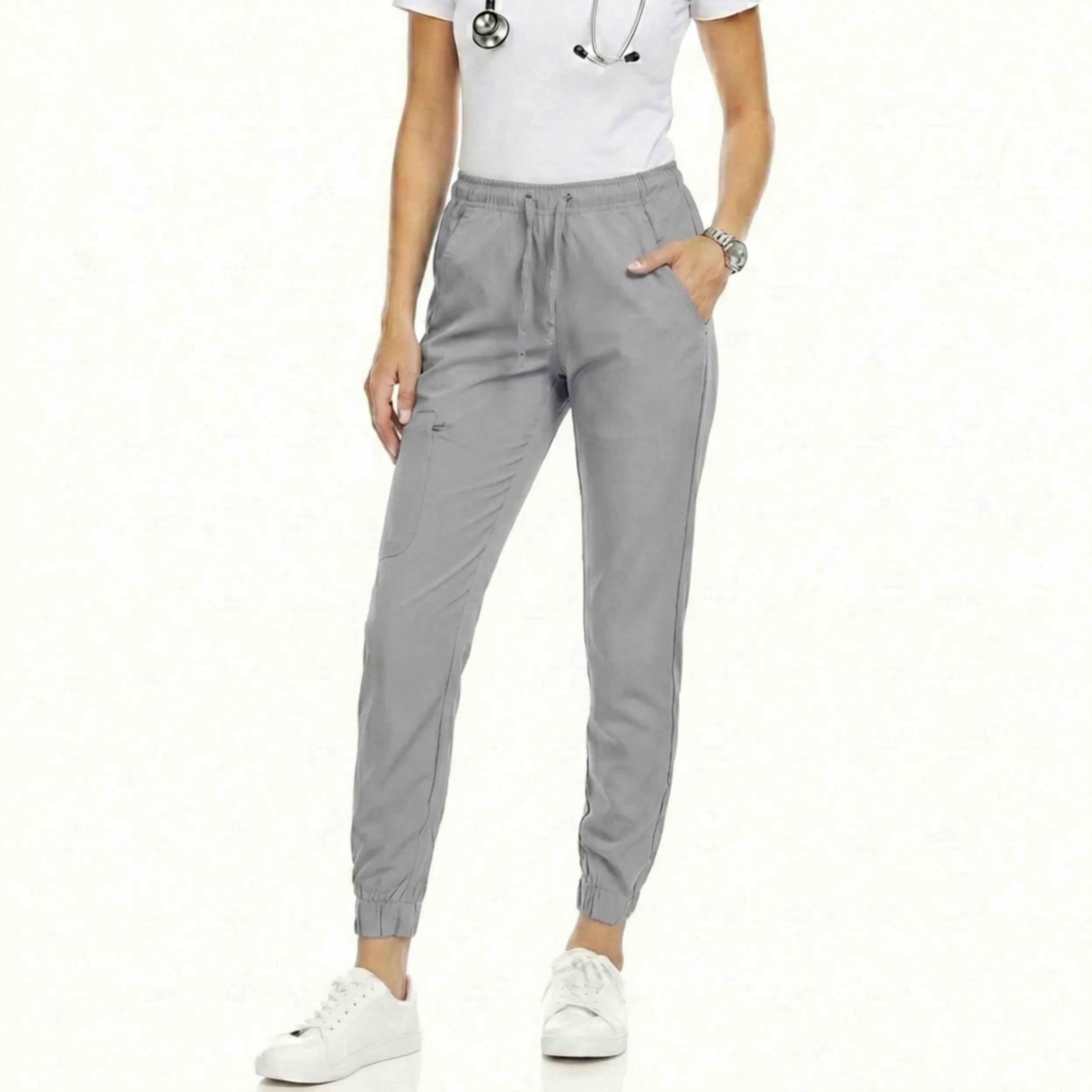 MediChic Pantalones deportivos para mujer, 4 bolsillos, elásticos en 4 direcciones, absorben la humedad, antiarrugas, cintura elástica
