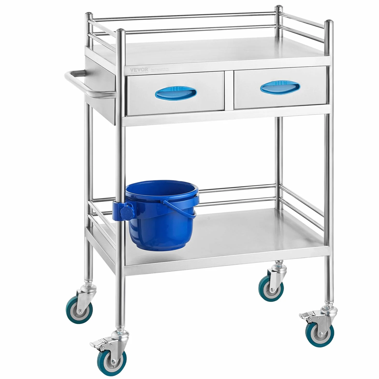 VEVOR Carrito de Médico 2 Capas 2 Cajones 59,9 x 42,9 x 85,1 cm Acero Inoxidable 4 Ruedas Omnidireccional