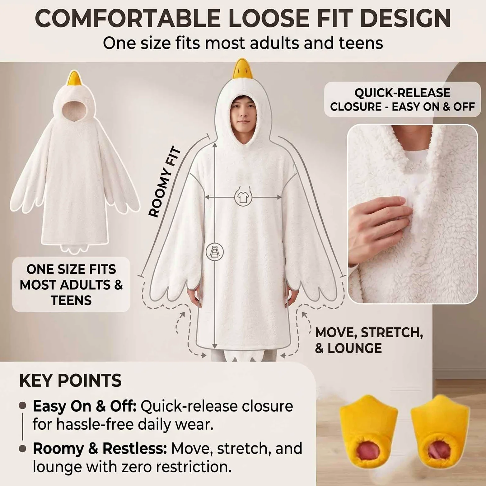 Genérico Mono con Capucha de Manta de Ganso portátil, Pijama de Pato for Adultos, Sudaderas con Capucha for Mujer, Mono de Animal Suave y portátil