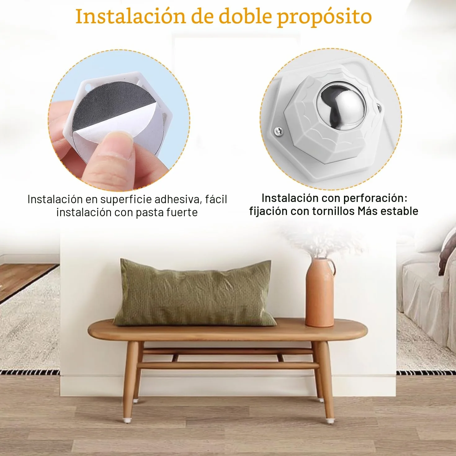 Juego de 12 Ruedas Giratorias Adhesivas para Muebles Pesados, Acero Inoxidable, Mini Ruedas para Electrodomésticos, Mesas y Sillas
