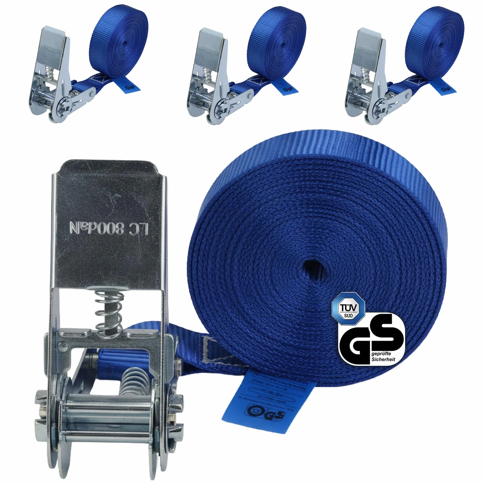 Cinchas de Amarre Correa para Trinquete 4 m 6 m Paquete de 4 Tensor de Carraca 25 mm 800 kg DIN EN 12195-2 Azul
