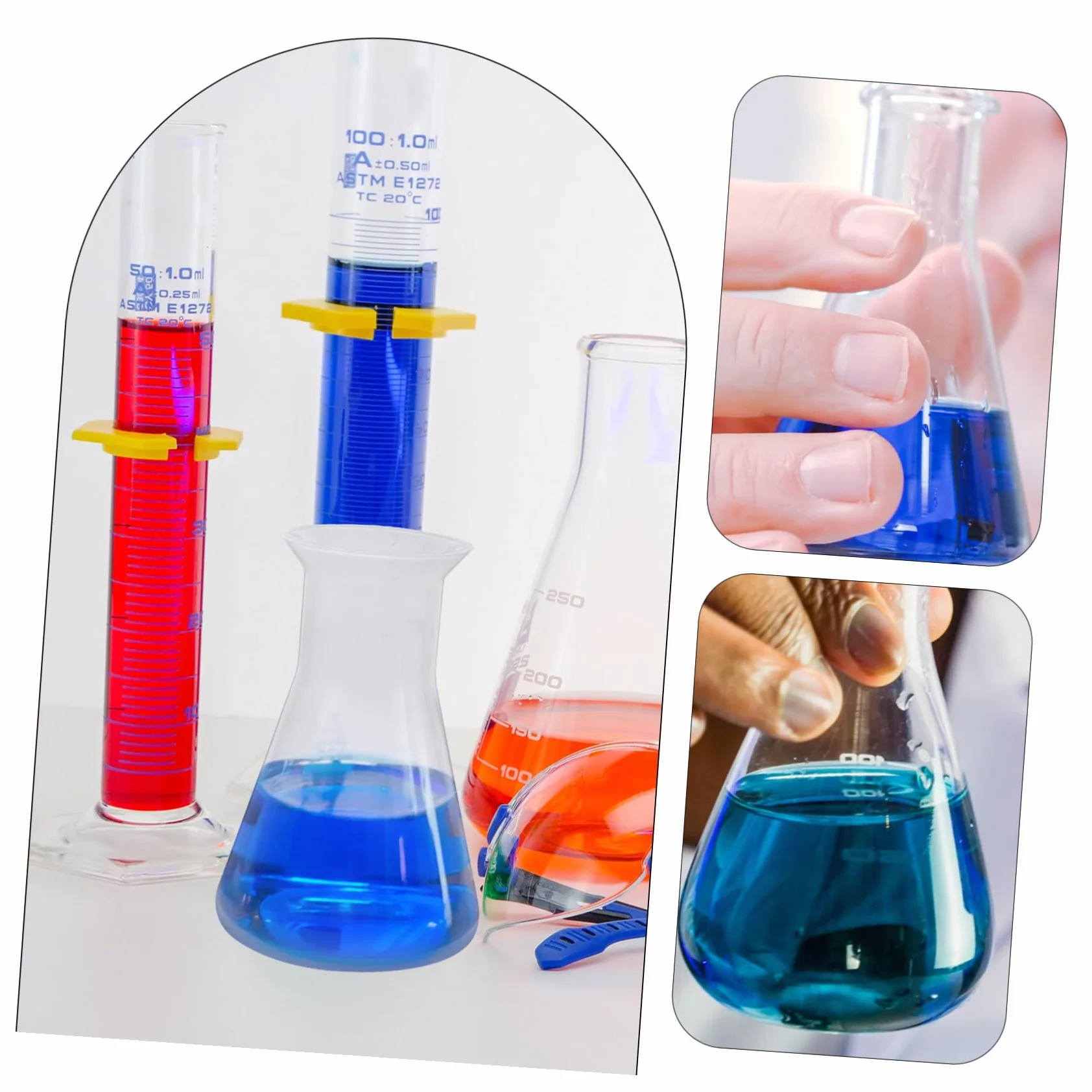 Matraz Erlenmeyer de Plástico 100 ml, Juego de 6 Matraces Cónicos Graduados Cuello Estrecho para Laboratorio