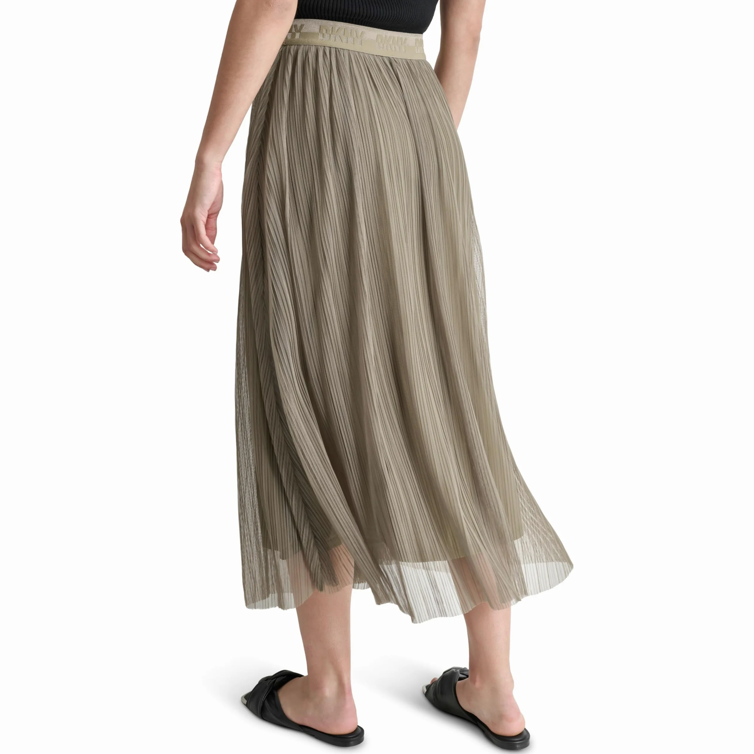 DKNY Logo Waist Band Plisse Mesh Skirt Falda para Mujer