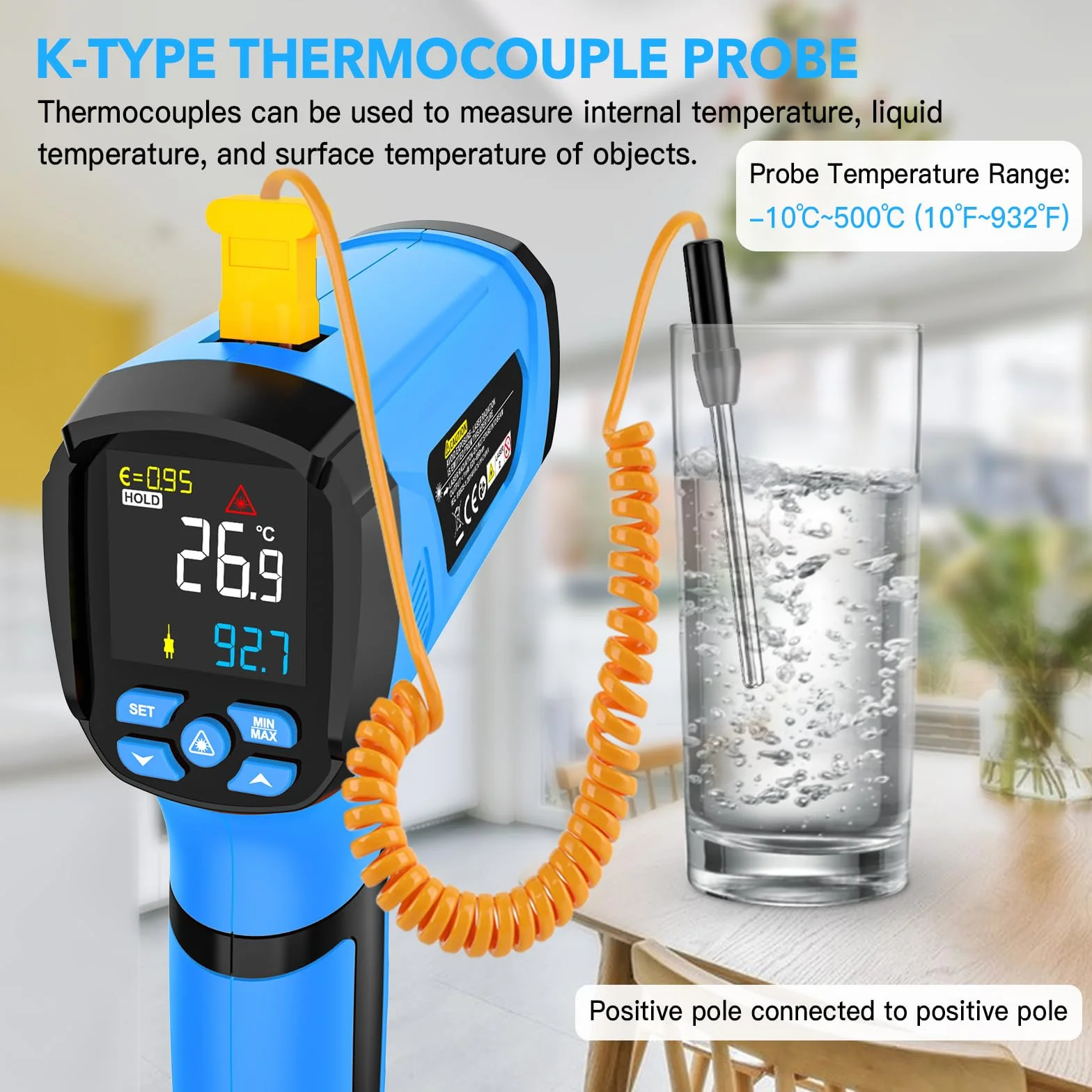 Termómetro Infrarrojos MESTEK -40~1600℃ Medidor de Temperatura Sin Contacto con Emisividad Ajustable