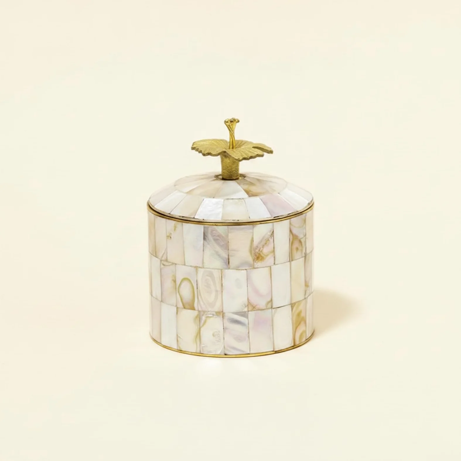 Caja Joyería Decorativa + Contenedor Ornamental con Tapa de Latón y Artístico con Banda Asa Fina Adecuada para Tocador, 9 9 12CM, Bote De Latón Con Incrustaciones De Concha
