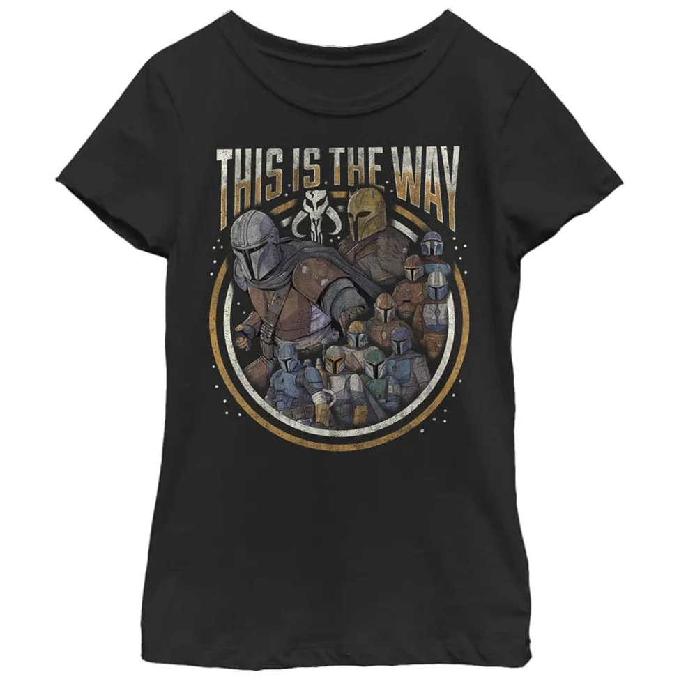 Star Wars Mandalorian The Way Group - Camiseta de Manga Corta para niñas Camiseta para Niñas, Negro, L