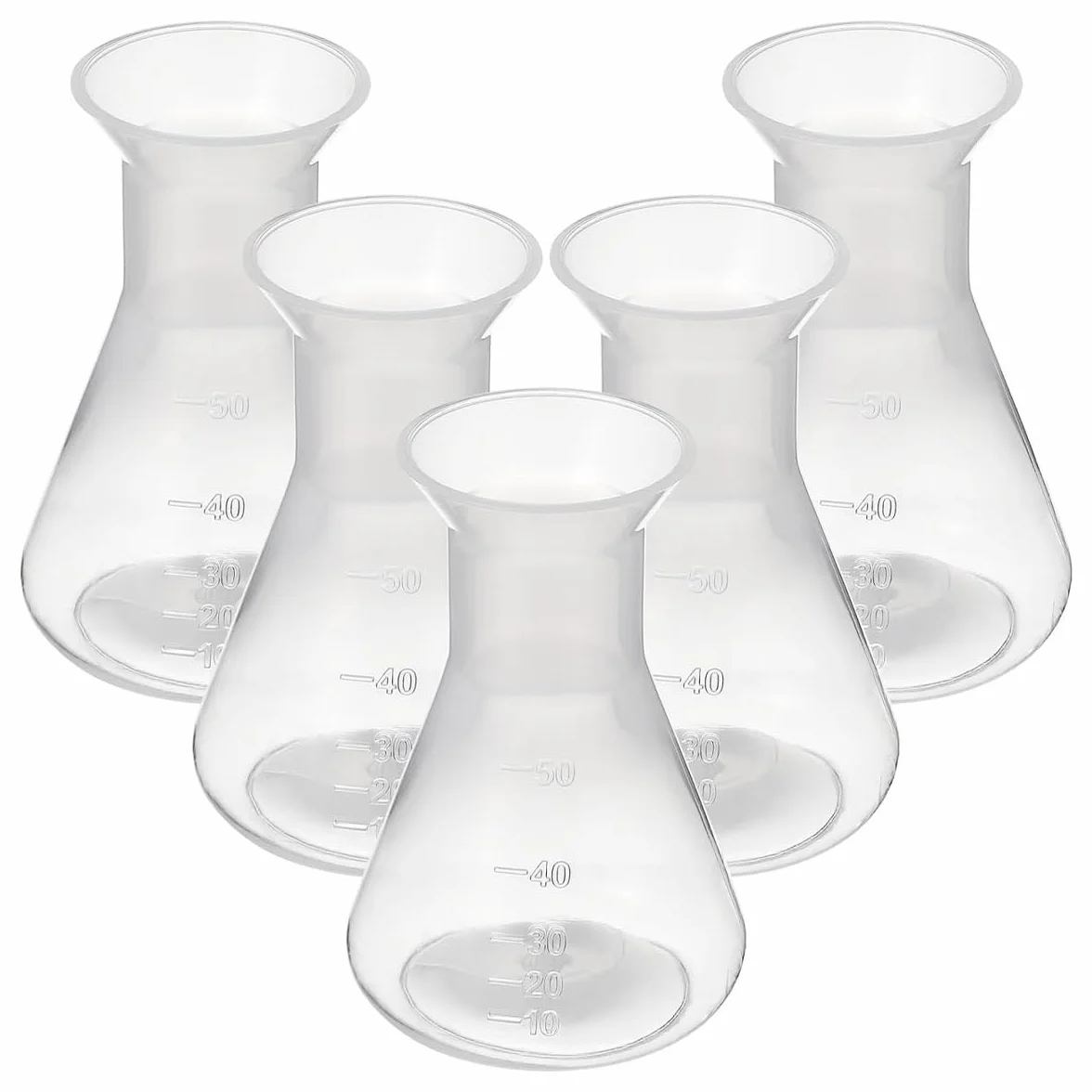 Gorise 5 matraces cónicos de laboratorio graduados de plástico 50 ml transparentes para experimentos científicos