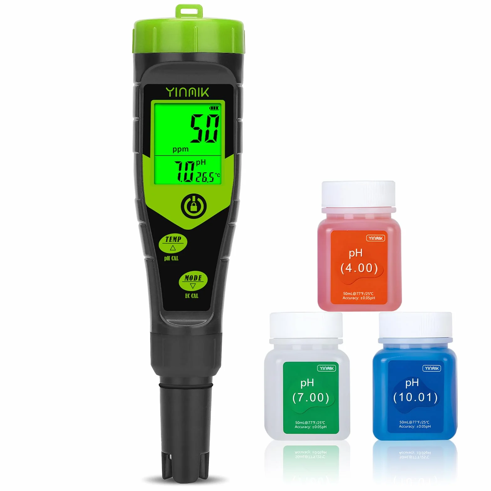 YINMIK Medidor de pH y TDS Digital 4 en 1, Probador de pH PPM Conductividad con Solución de Calibración para Piscina Agua Potable