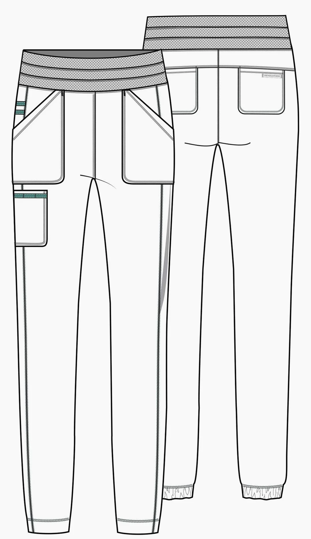 CHEROKEE Workwear WW Revolution Natural Rise Jogger, WW011 | 5 bolsillos, tiro natural, sarga de tela mezclada, suave elástico en 2 direcciones, cintura de malla para cambios activos