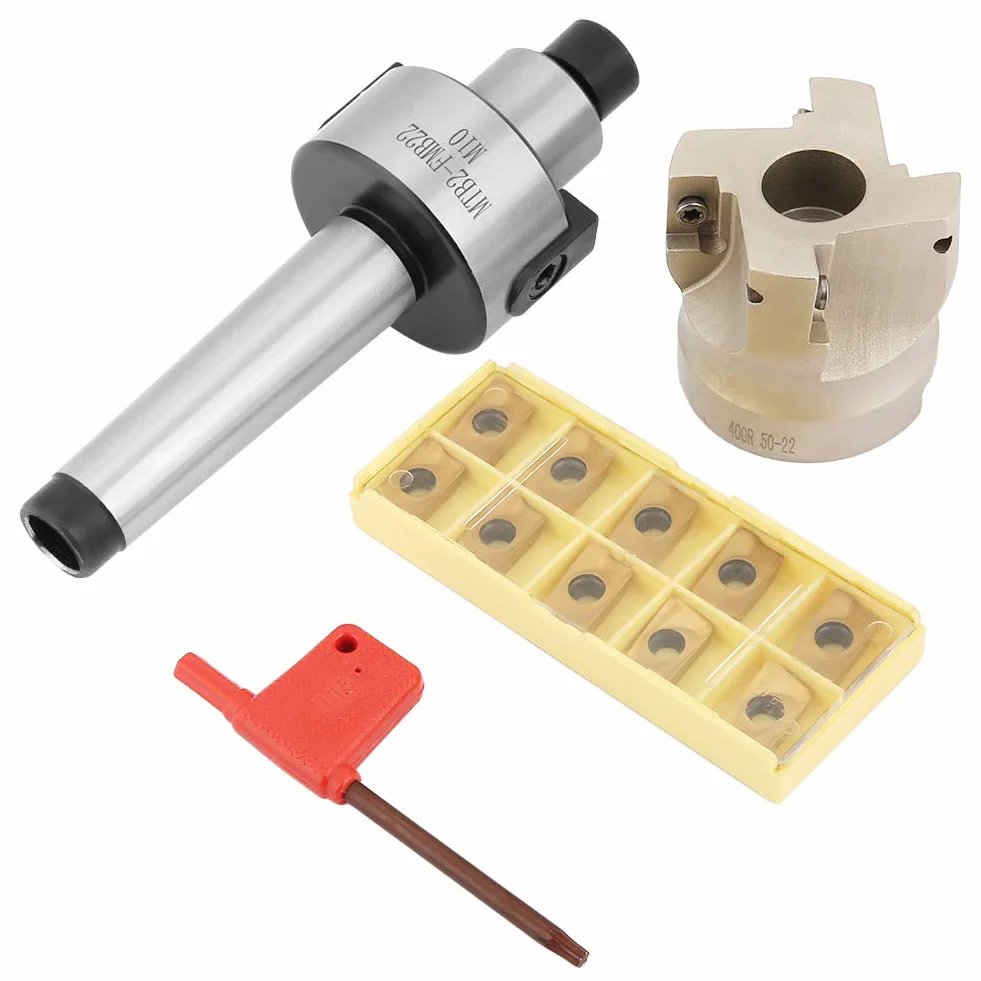 Varilla de extensión de vástago recto MT2-FMB22 + Cabezal de fresa 400R-50-22 CNC Apmt1604 10 cuchillas
