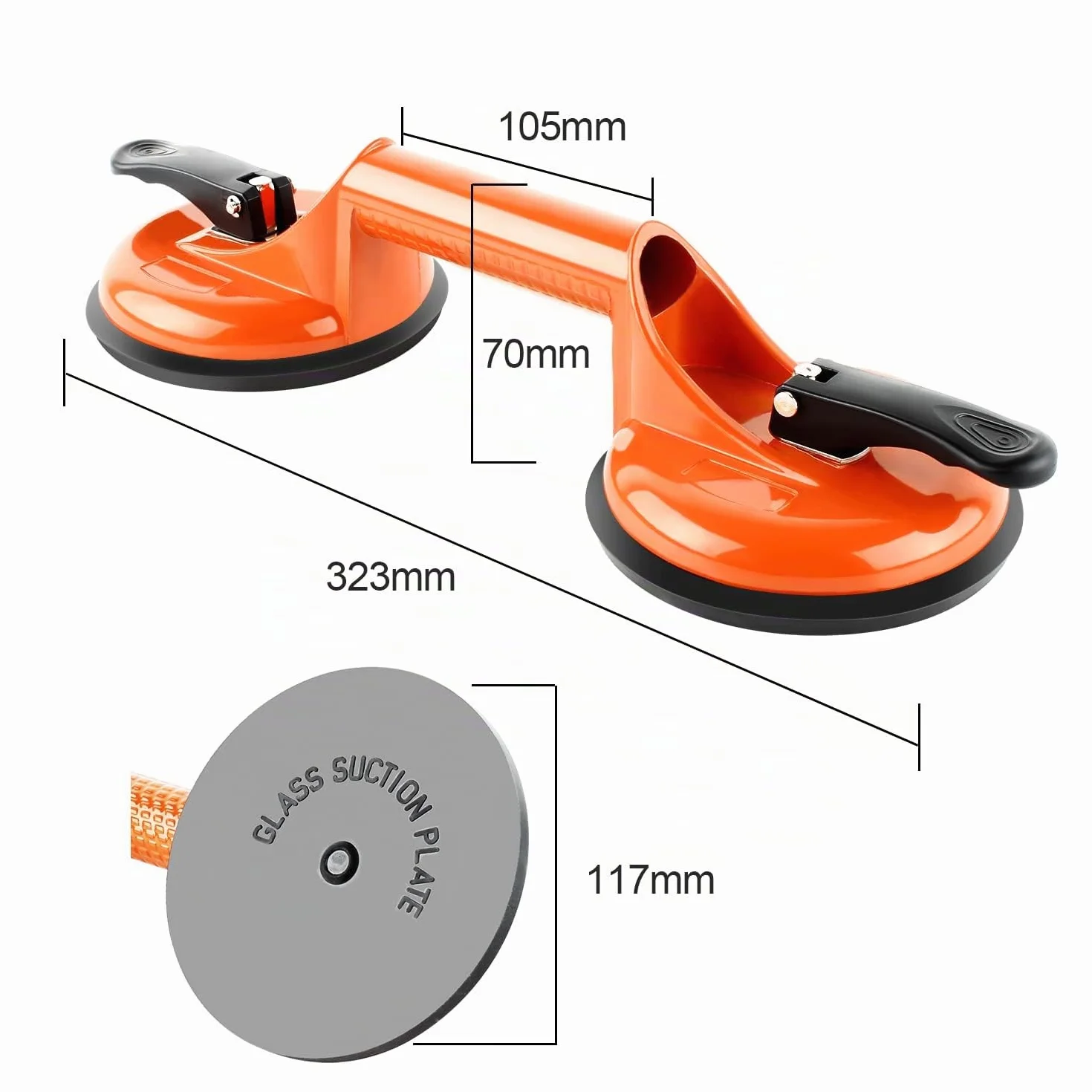 Forever Speed Ventosa de succión de cristal 105 kg 118 mm aluminio naranja 2 unidades
