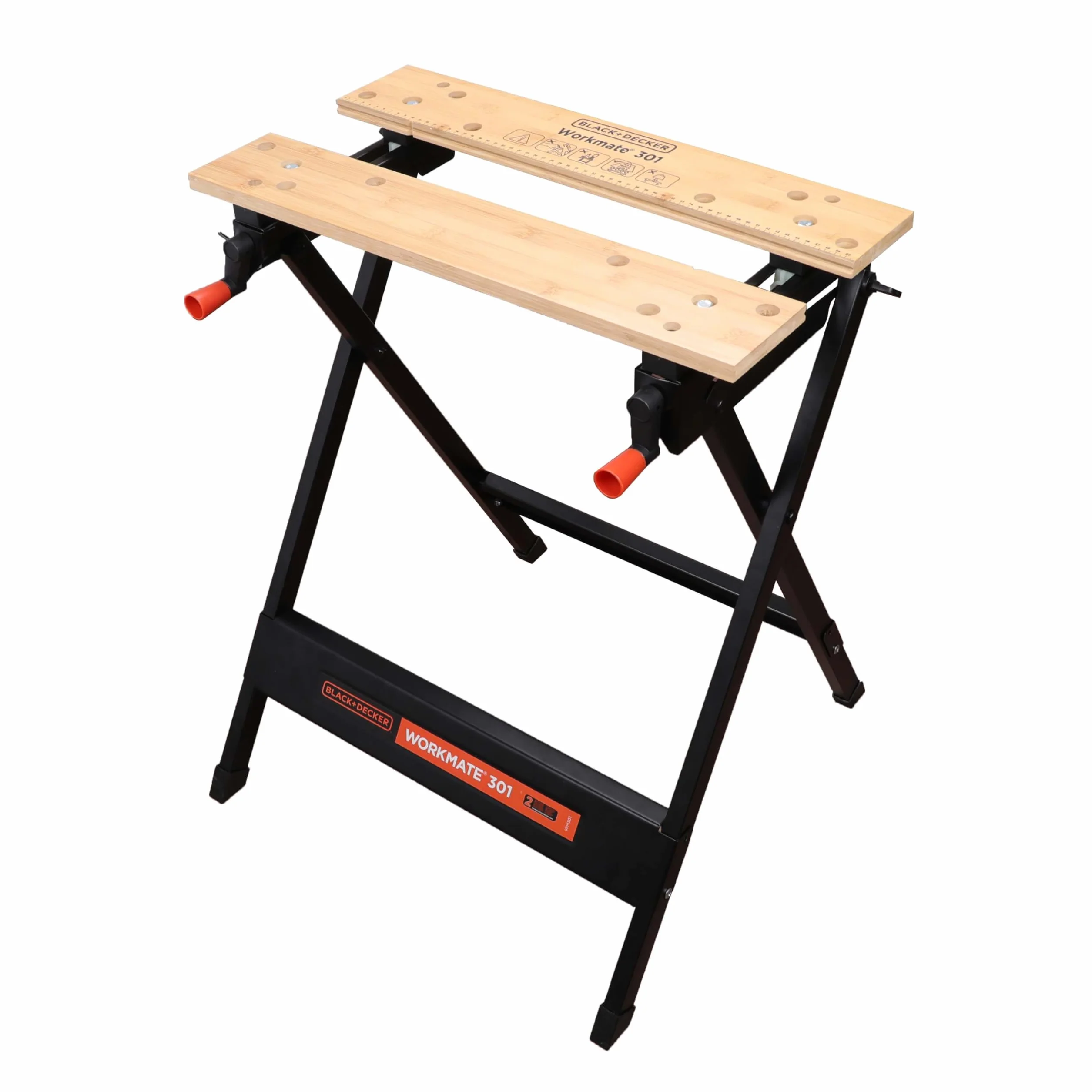 BLACK+DECKER WORKMATE WM301-XJ Banco de Trabajo Plegable, Doble Manivela, Patas Antideslizantes, Bambú y Acero, Negro