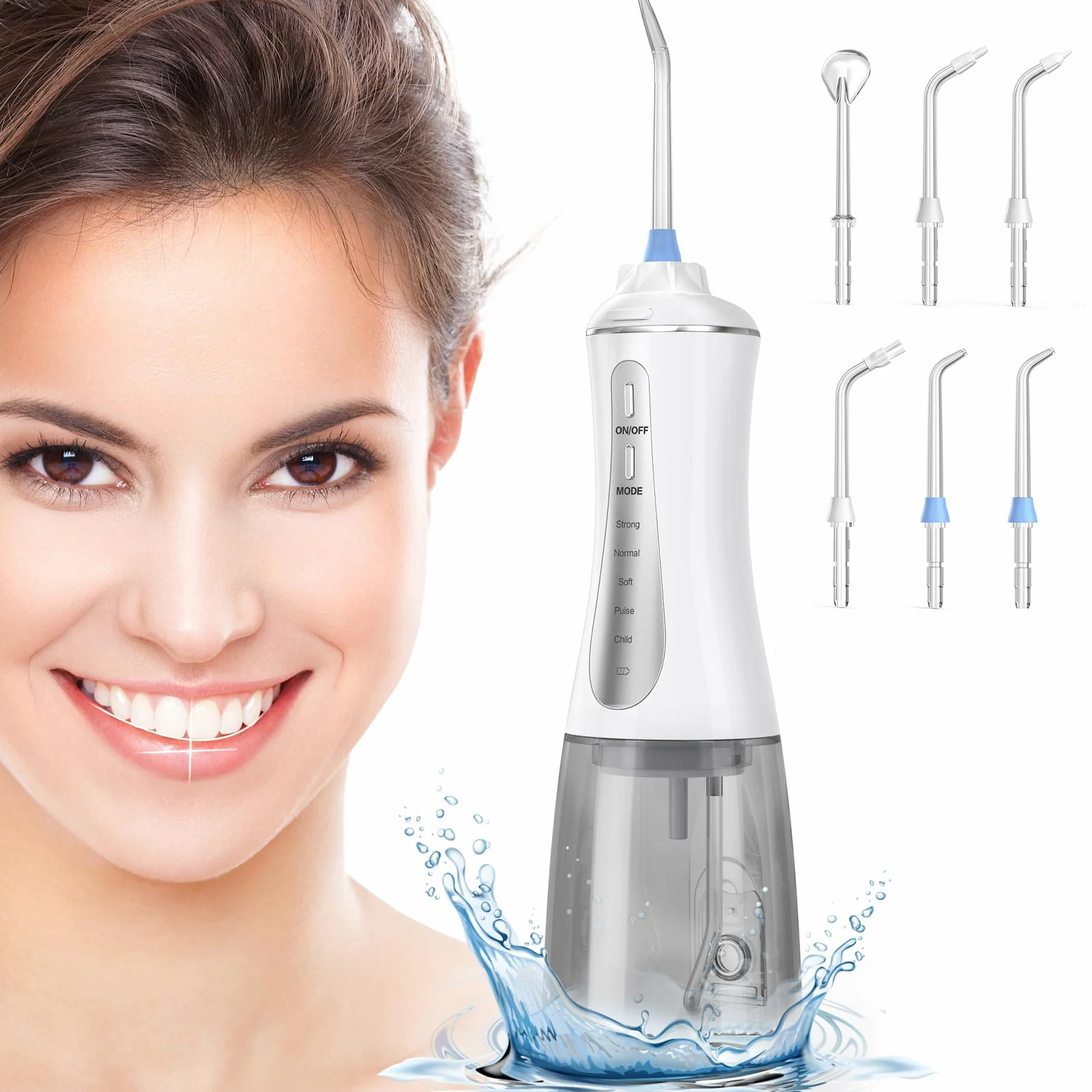 Irrigador Dental Portatil Profesional Inalámbrico 5 Boquillas 4 Modos IPX7 USB-C Recargable