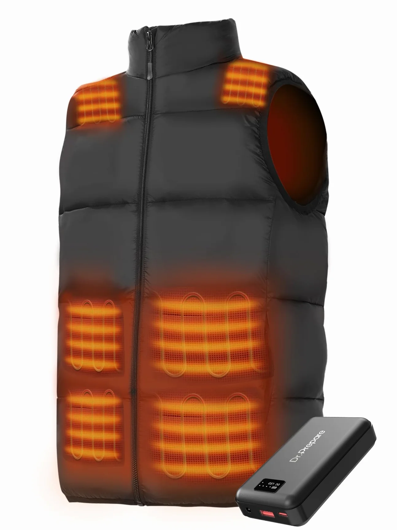 DR.PREPARE Chaleco Calefactable para Hombre y Mujer, Batería de 7,4 V 16000 mAh, 3 Niveles de Calefacción Doble Control 10 Zonas de Calentamiento Chaqueta Térmico para Esquí Pesca Senderismo Camping