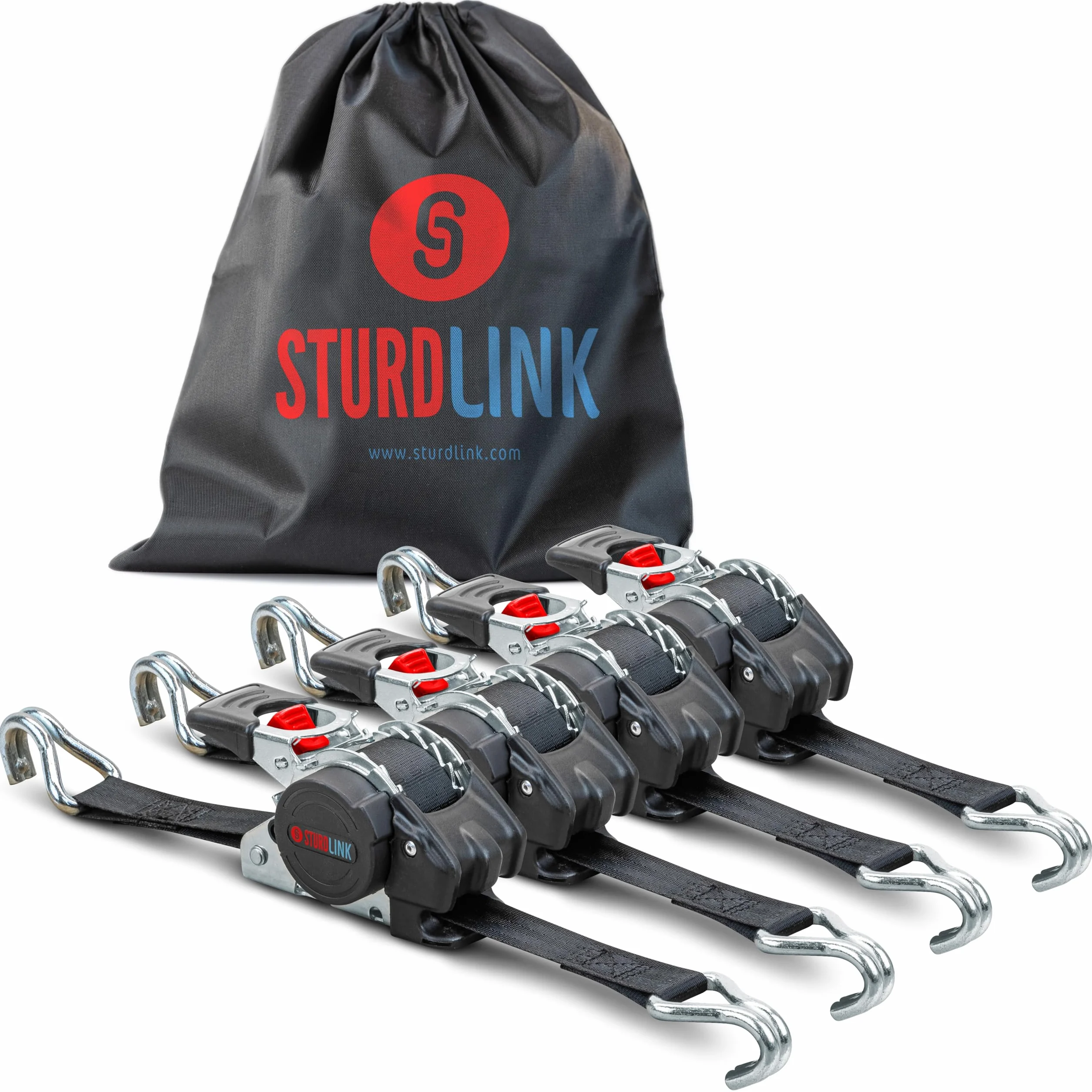 Cinchas de Amarre Carraca Autoenrollables 25mm 3m 300daN/600daN Ganchos Eslingas Trinquete Automatico x4 EN12195-2 Sturdlink®