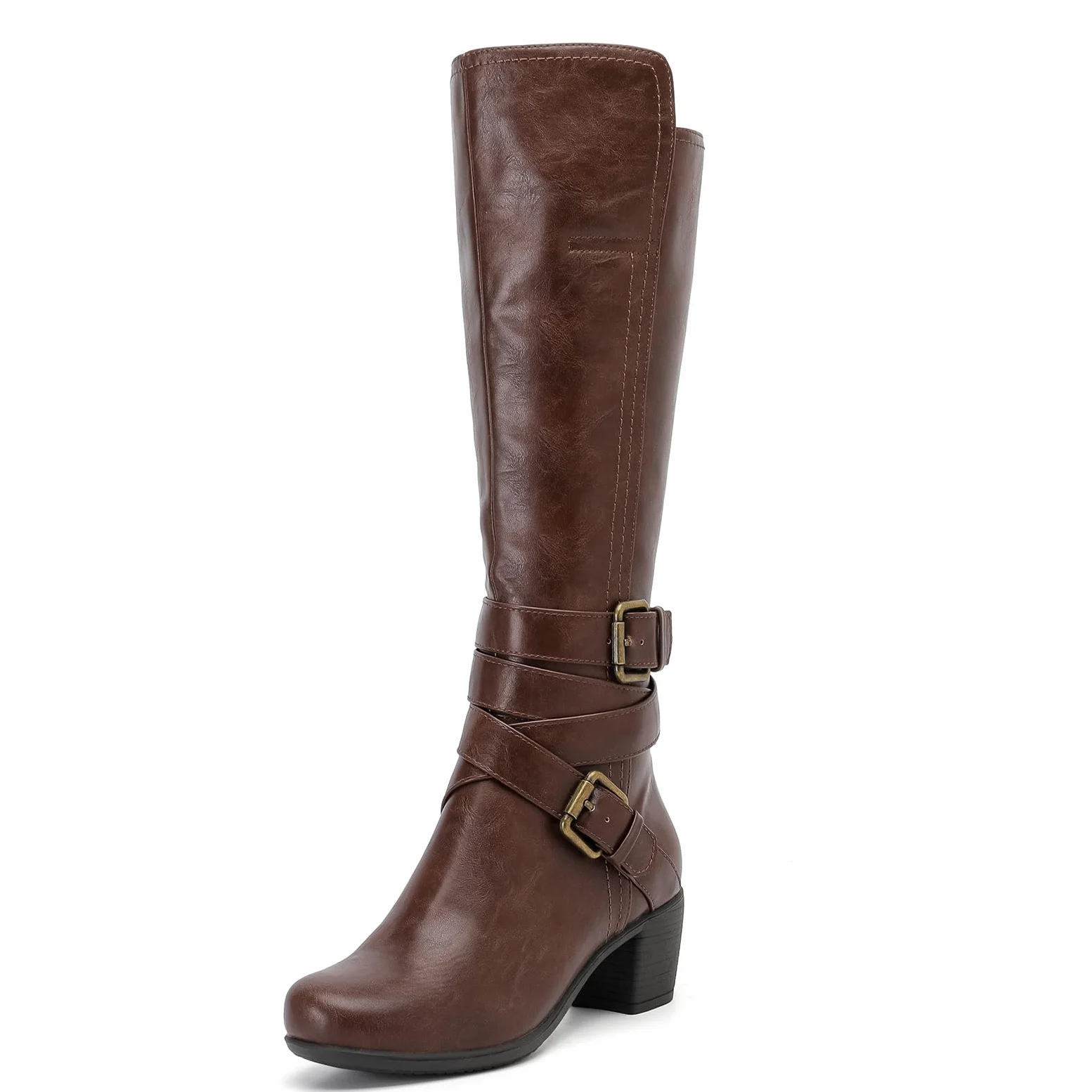 Ruiee Botas altas hasta la rodilla para mujer, cómodas, de tacón grueso, clásicas, puntiagudas, para otoño e invierno, tacón bajo, botas largas para mujer.