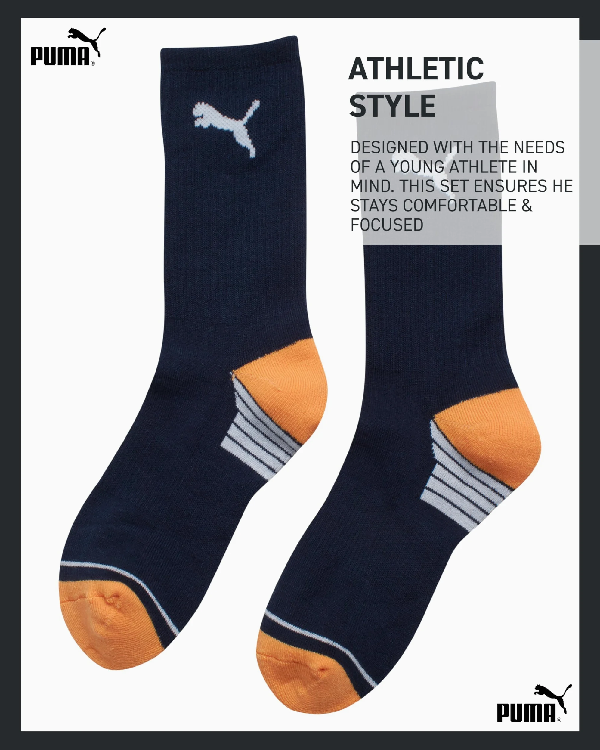 PUMA Camiseta para niños, 2 piezas, casual, cuello redondo, manga corta, atlética, gráfica, con calcetines a juego (S-XL)