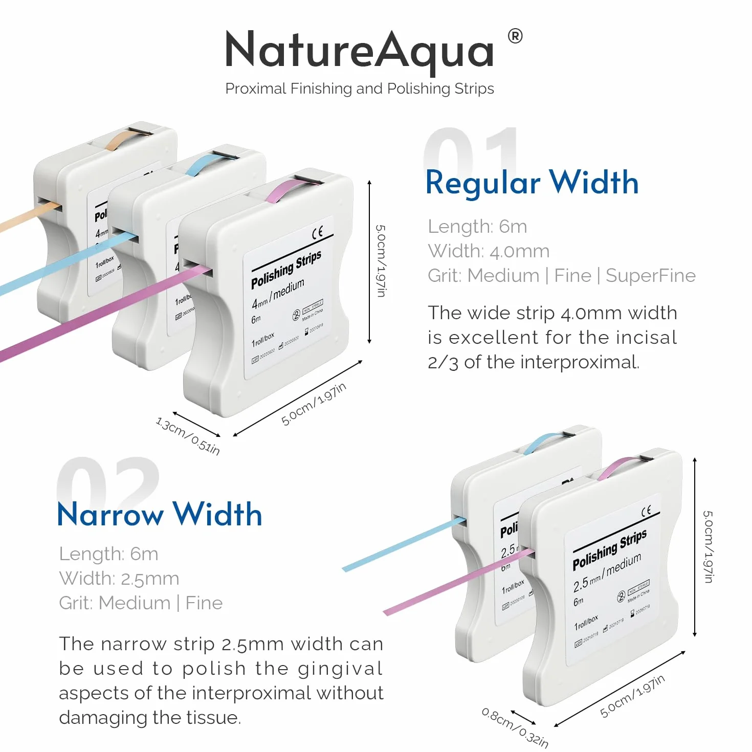 Papel de Lija Dental 50um 4mm 6M Rollos Caja NatureAqua Rosa