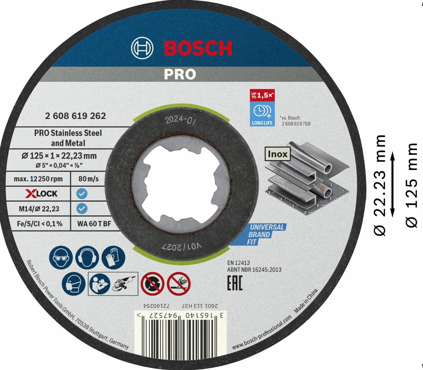 Bosch Professional discos de corte recto X-LOCK Ø125 mm inoxidable 22,23 mm grosor 1 mm