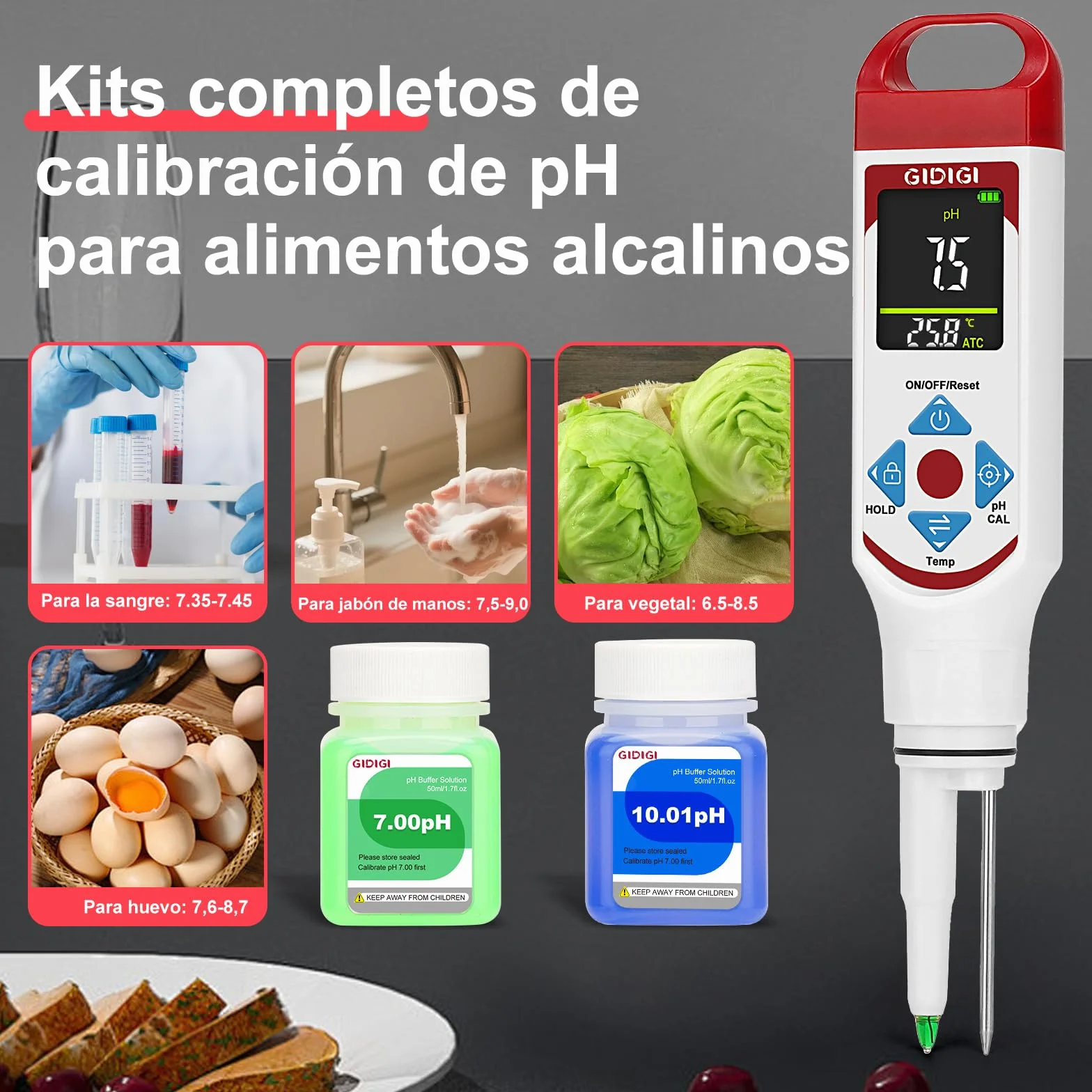 Phmetro Alimentos Medidor pH Digital con Sonda Punta de Lanza para Masa Madre Fermentación Salsas Calientes Vino