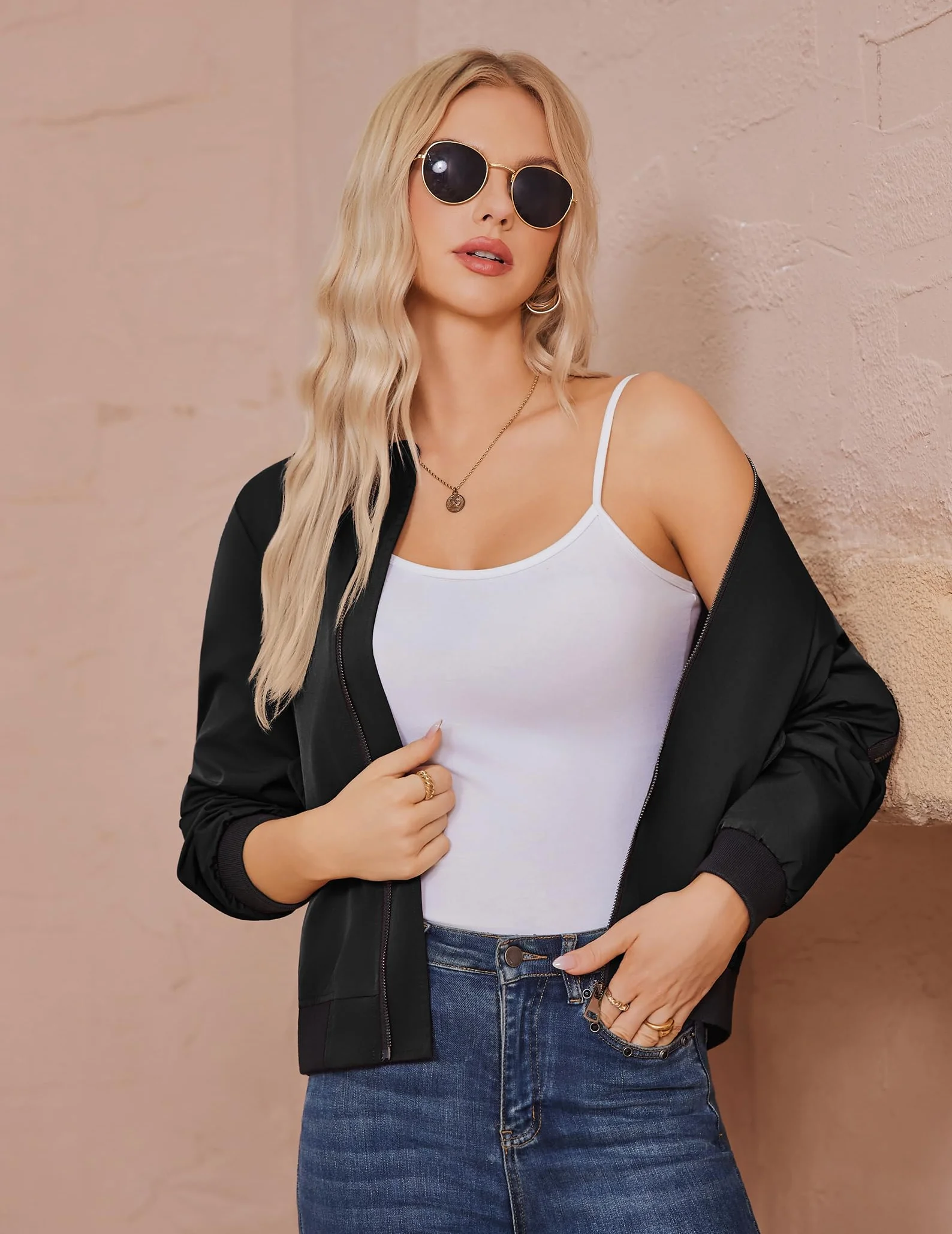 Zeagoo Chaqueta Bomber Mujer Ligera Corta Otoño Invierno Manga Larga Cremallera Cazadora Casual XS-3XL