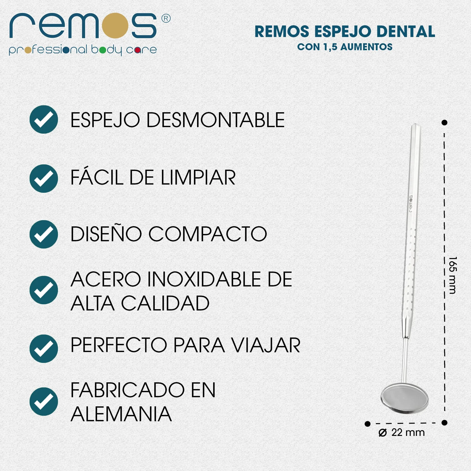 REMOS Espejo dental acero inoxidable aumento 1.5x