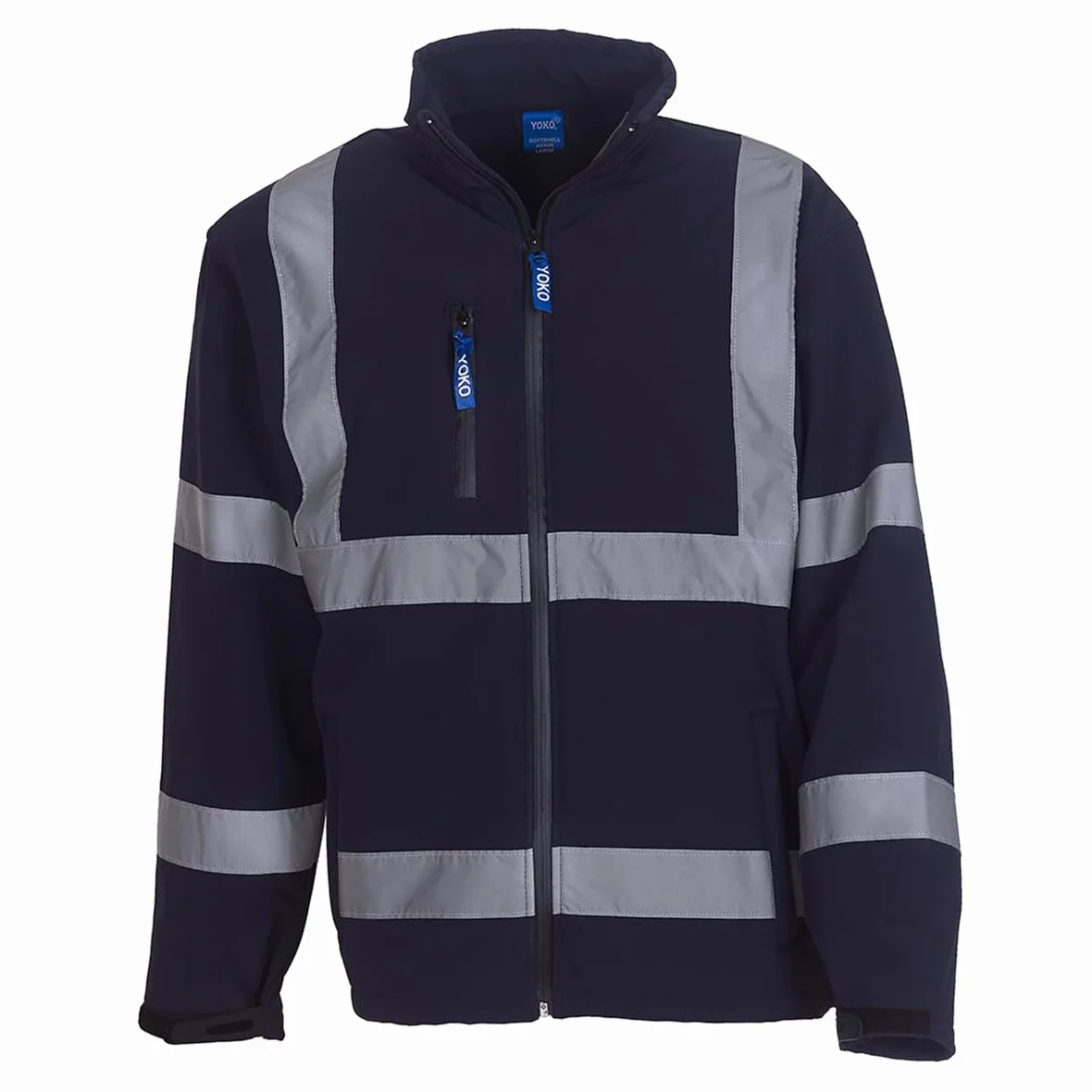 Yoko - Chaqueta reflectante de trabajo Softshell para hombre (Paquete de 2) (2XL) (Amarillo/Azul Marino fluorescente)