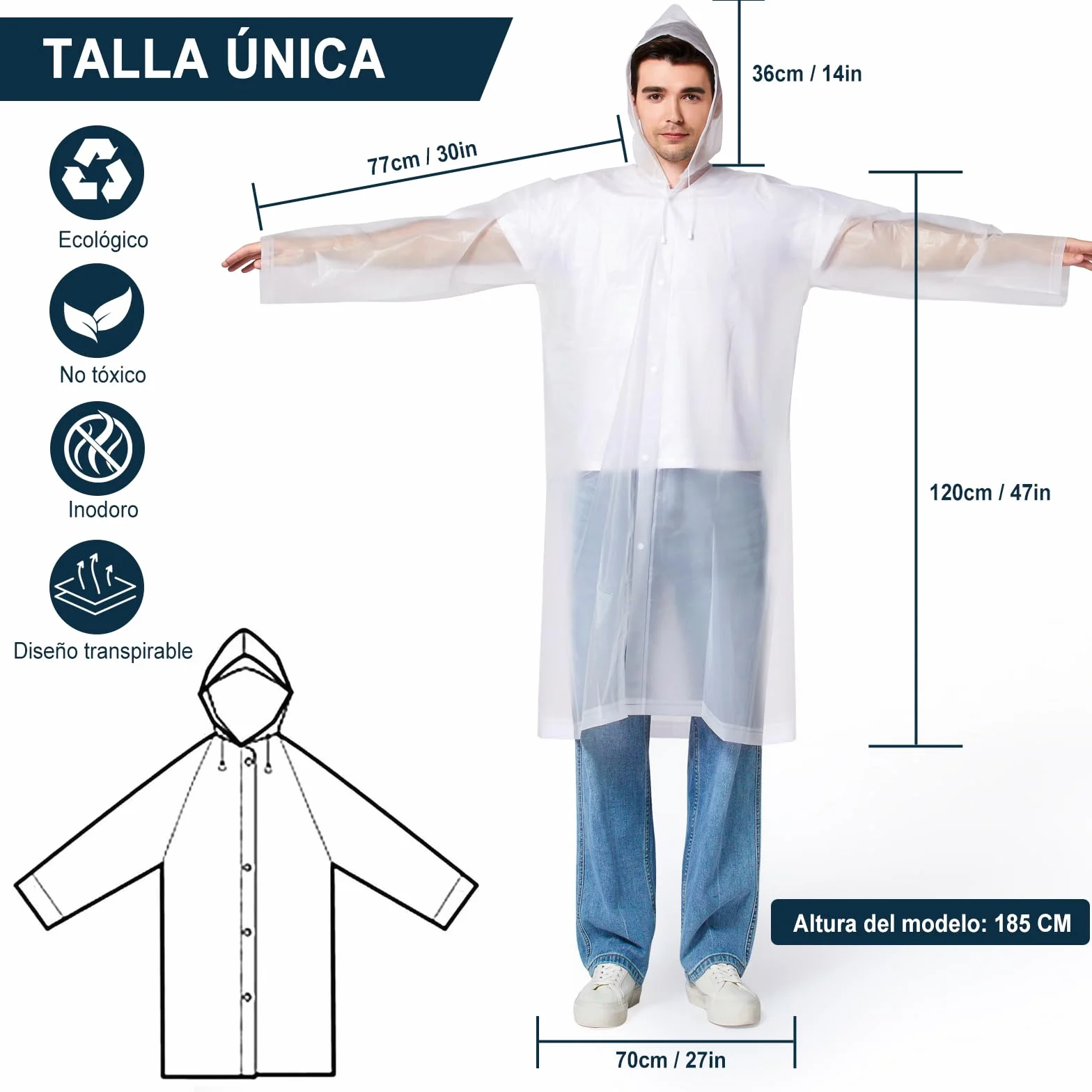 Newbyinn Chubasquero Impermeable Mujer Hombre Poncho Lluvia Transparente 2 Piezas