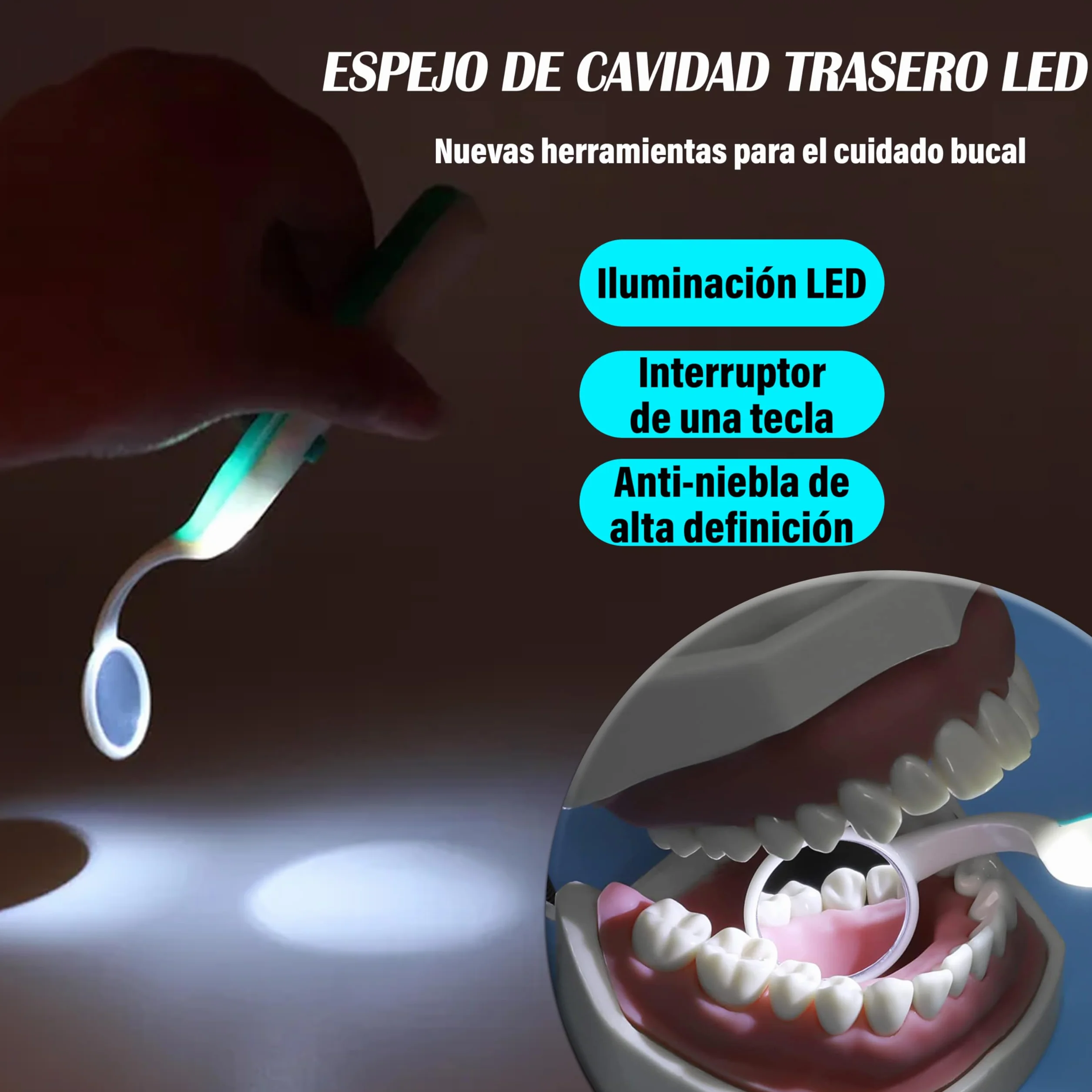 ARSUK Espejo dental LED antivaho 15 cm para inspección bucal, paquete de 2