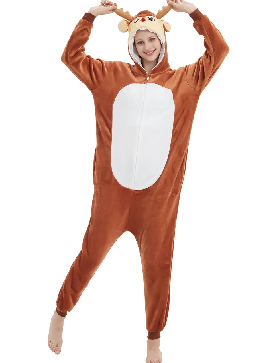 ABENCA Pijama de una pieza con diseño de ciervo y renos para mujer, disfraz de animal, Halloween, Navidad, cosplay, Marrón (Brown Reindeer), M