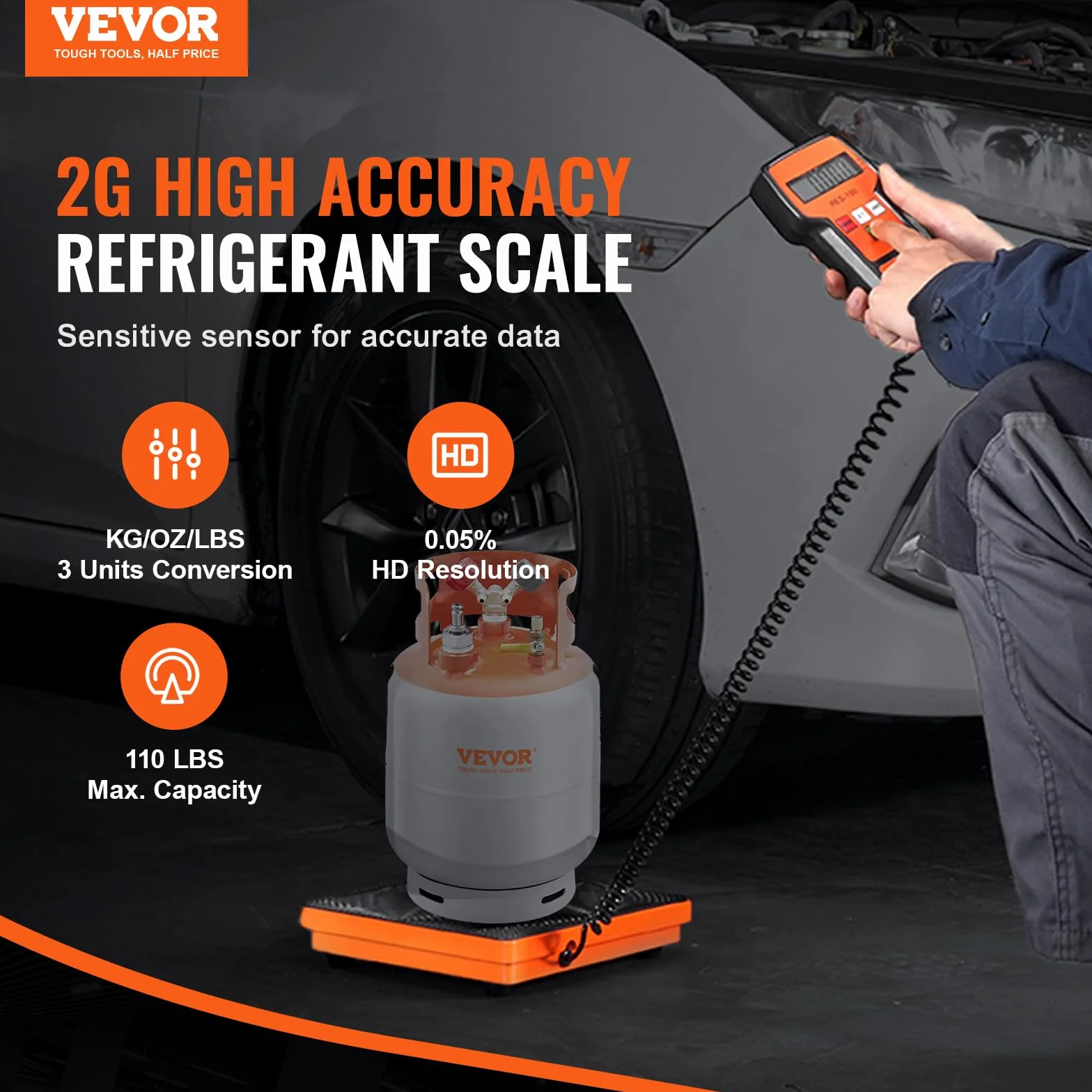 VEVOR Báscula de Refrigerante HVAC 50 kg Carga Freón Control Remoto Alta Precisión 2 g Estuche