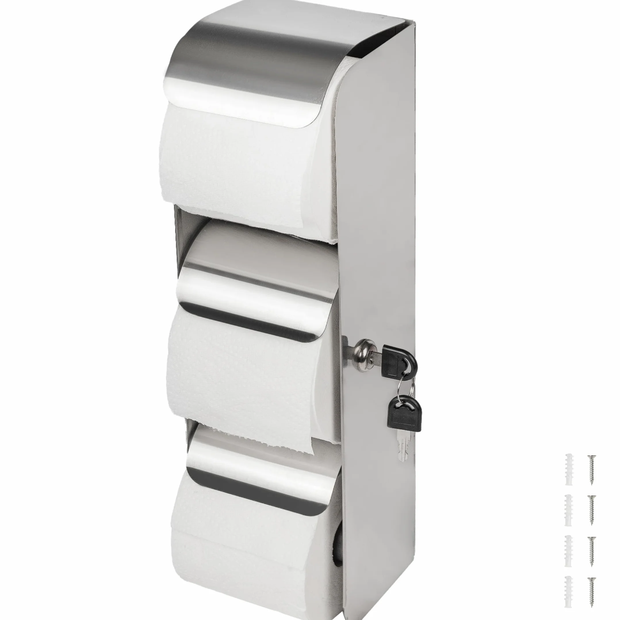 Desyeryamimi Portarrollos de Papel Higiénico Comercial con Cerradura, Dispensador de Acero Inoxidable de 3 Rollos, Montaje en Pared
