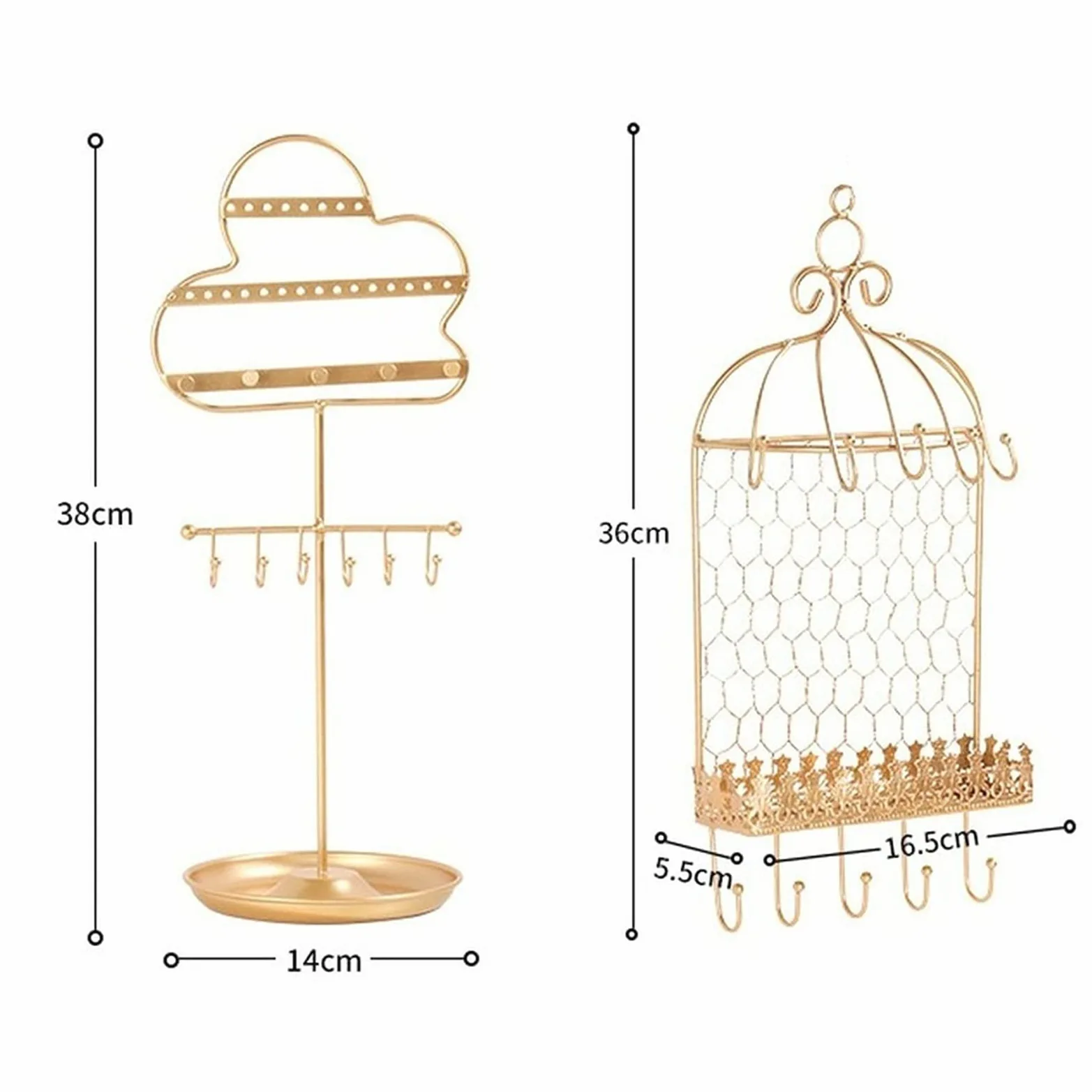 Organizador de joyas creativo para colgar en forma de torre, de hierro forjado dorado, de lujo, para habitación de niña, para escritorio, para colgar pendientes, soporte de exhibición, cajas de j