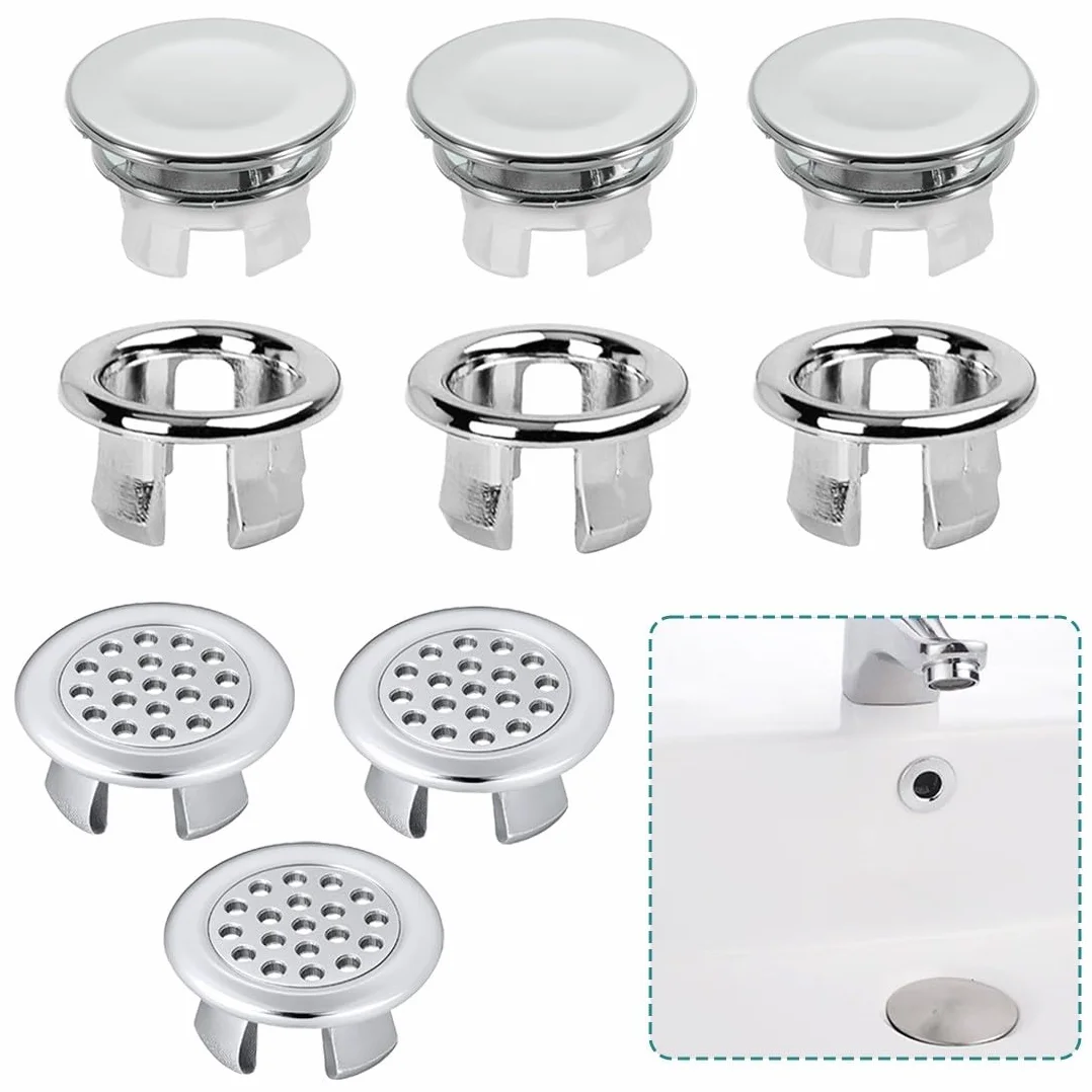 Embellecedor Lavabo Agujero, Tapa Rebosadero Lavabo, Anillo Desbordamiento, 9 Piezas para Baño o Cocina