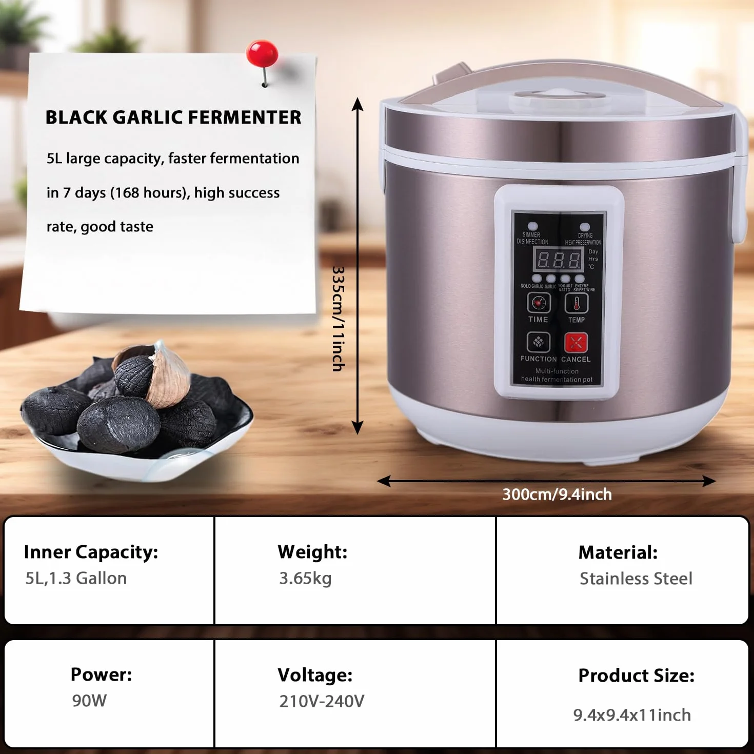 Máquina de fermentación de ajo negro 5L, fermentador de acero inoxidable 2 capas, 168h rápida