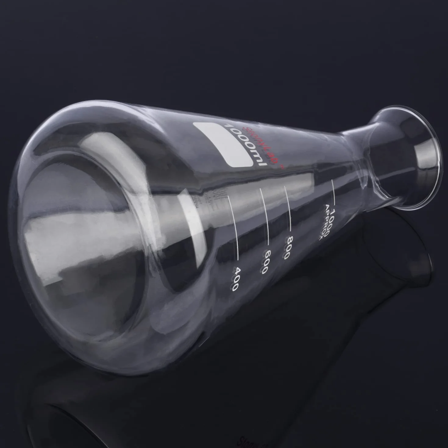 Matraz Erlenmeyer de Boca Ancha de Vidrio, 1000 ml, Borosilicato, Uso Pesado, 1 Pieza