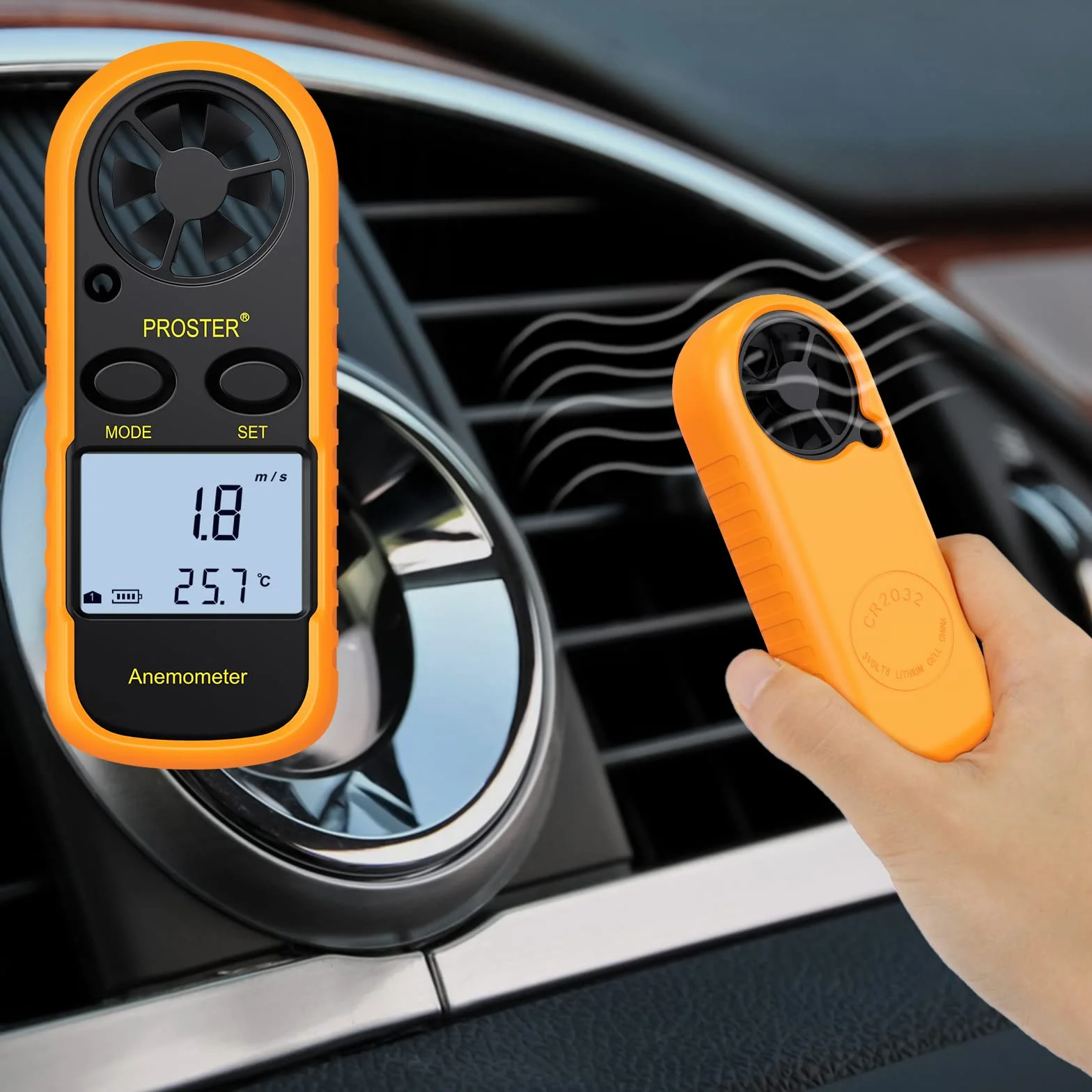 Proster Anemómetro Termómetro Digital de Pantalla LCD Medidor de Velocidad Viento Aire con Luz de Fondo