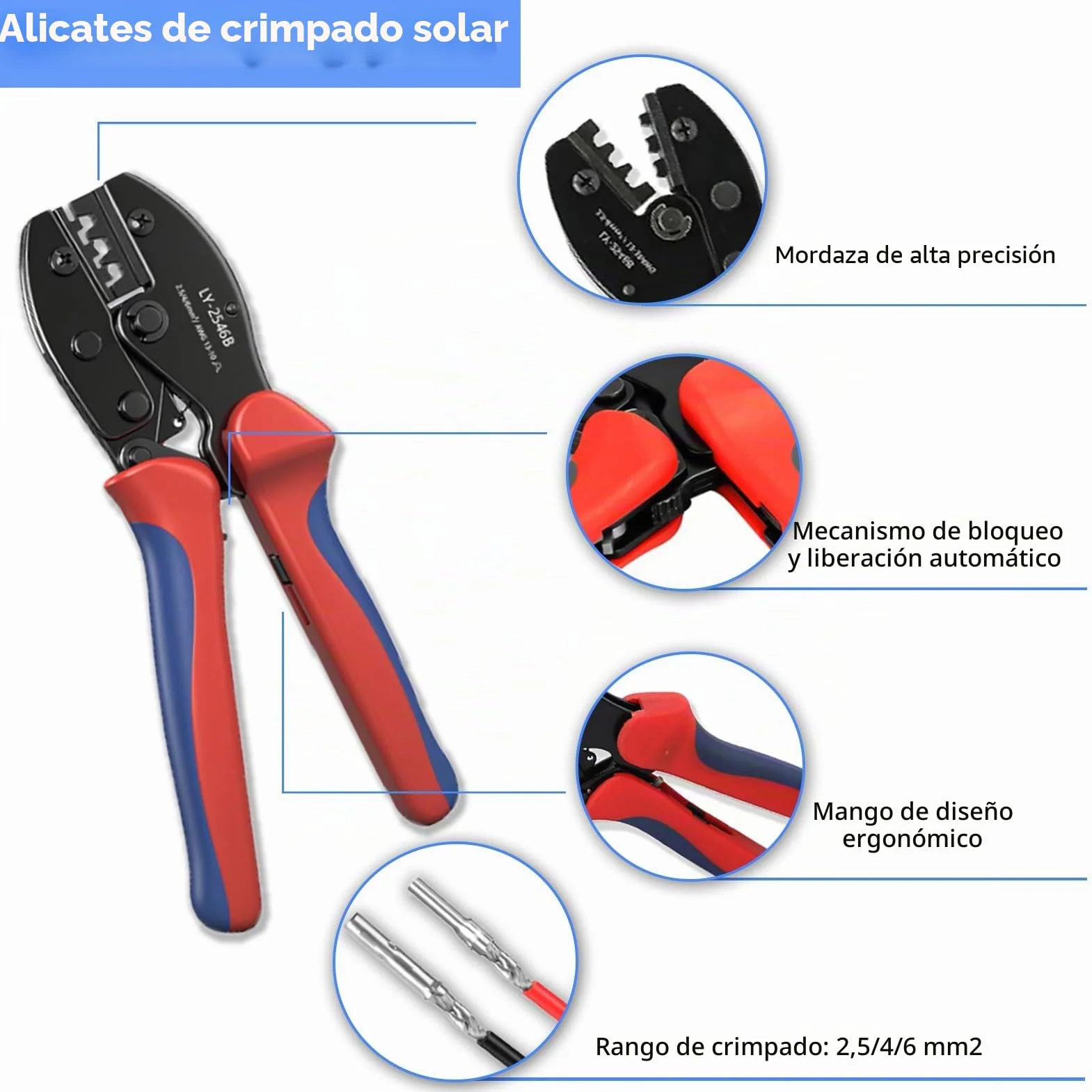 Set Crimpadora Solar para Cables PV 2,5/4/6 mm² con Conectores Fotovoltaicos