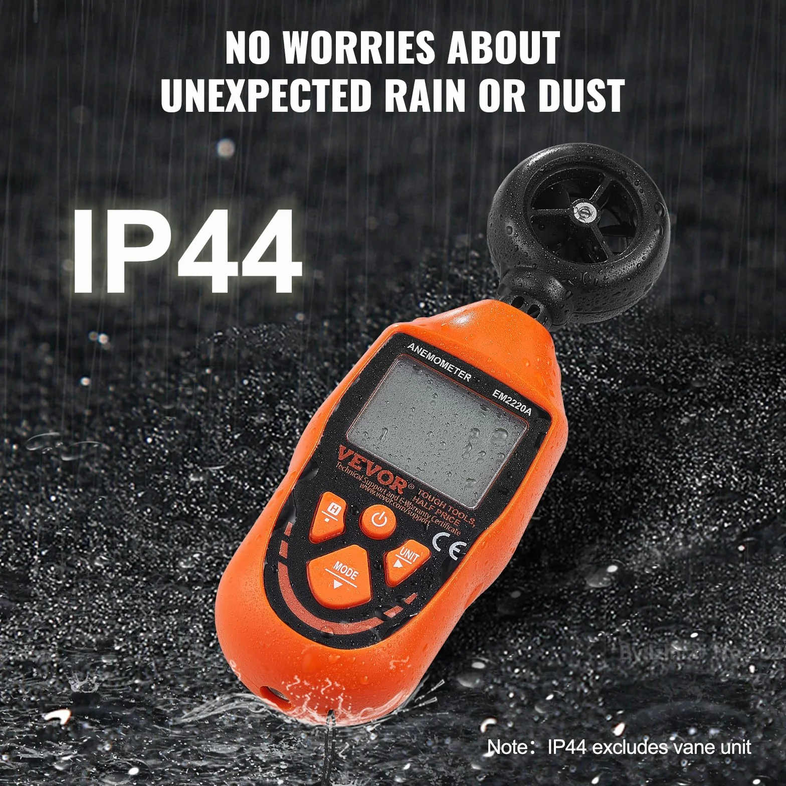 VEVOR Anemómetro Portátil Digital con Pantalla LED -10~45°C Medir Velocidad del Viento Temperatura