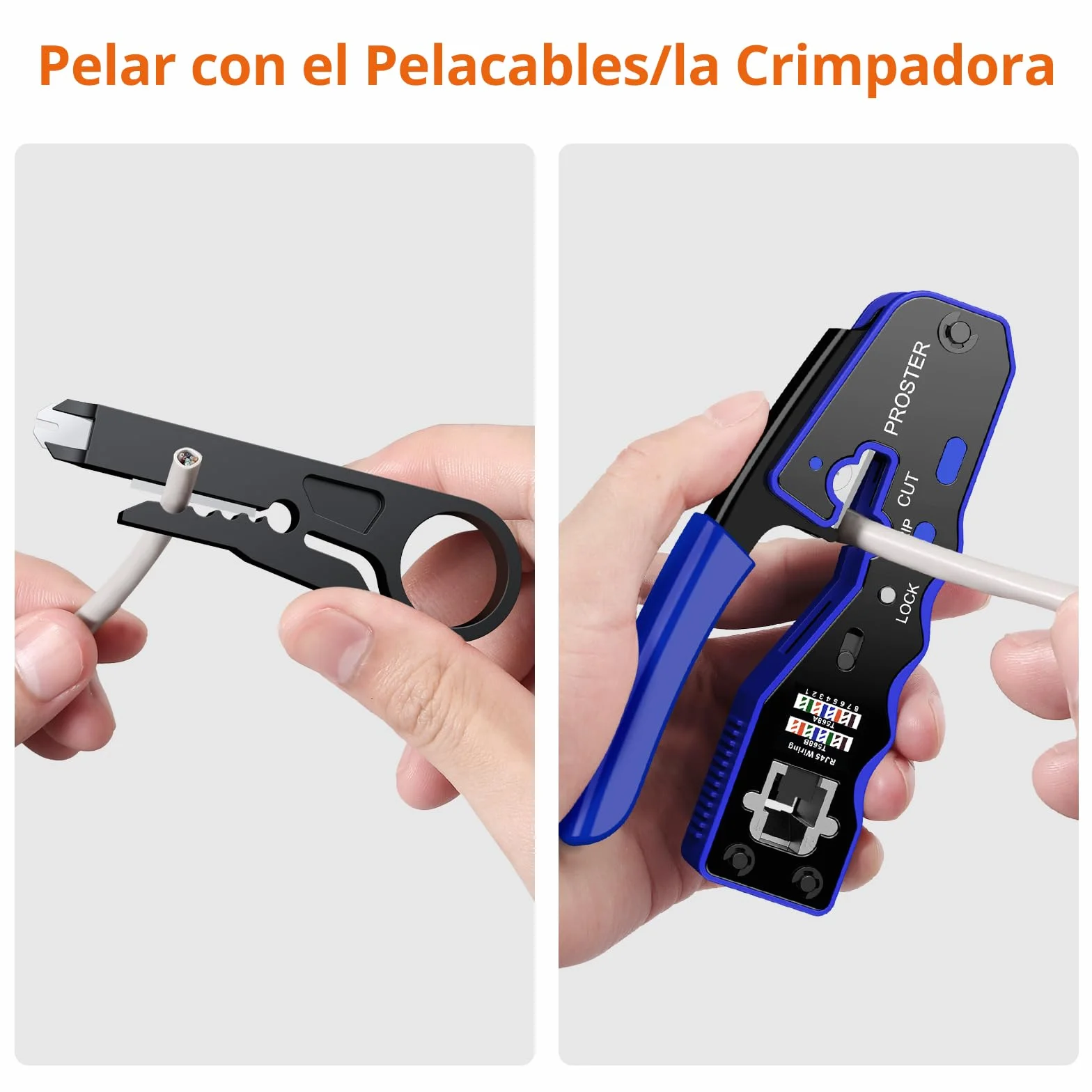Proster Kit de Crimpadora RJ45 Cat6 Cat5 Cat5e Herramienta de Crimpado 8P8C para Cables Ethernet