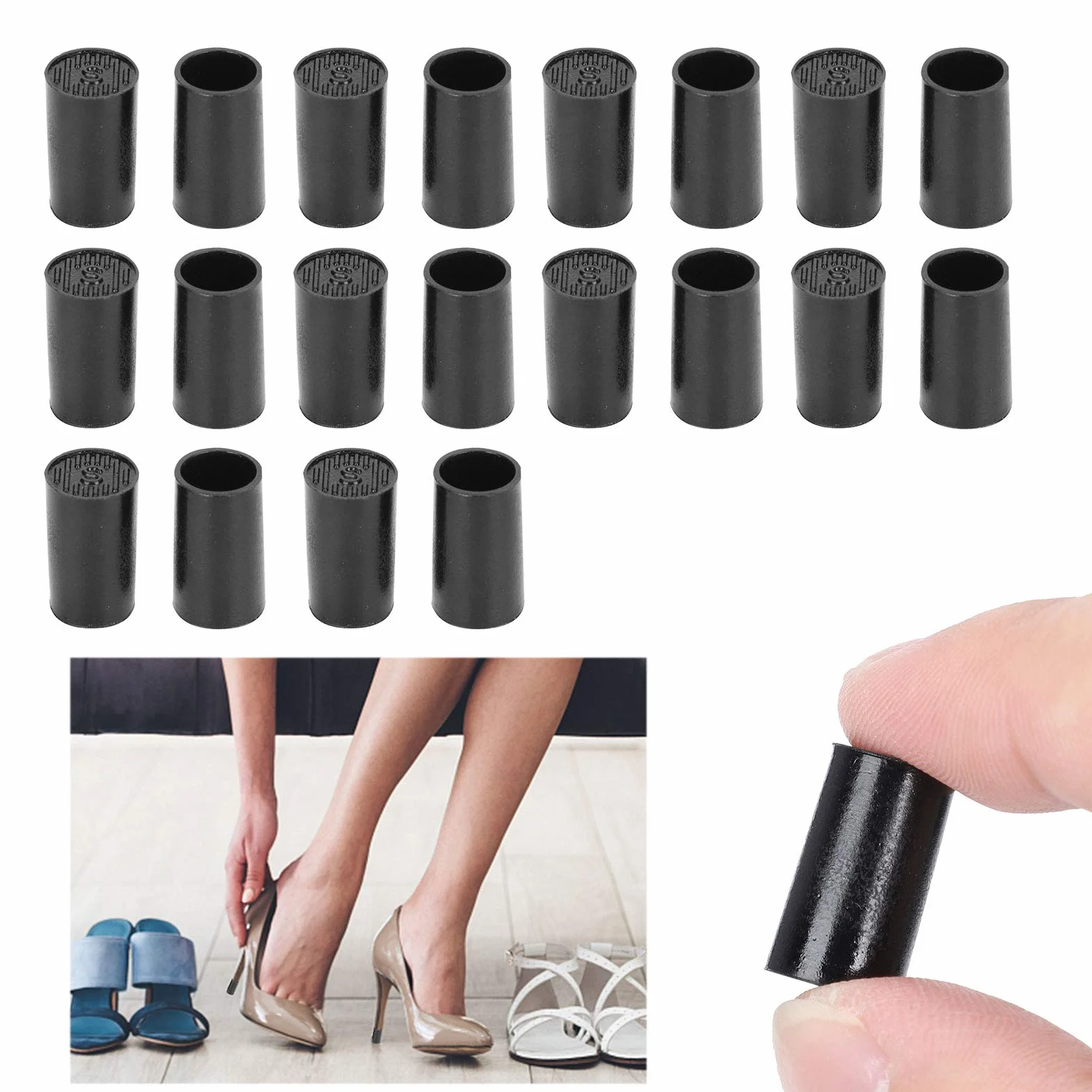 10 pares de tapas de punta de tacón alto Protector de punta de tacón alto negro CPU zapatos de poliuretano Reparación de kits de repuesto(10mm)