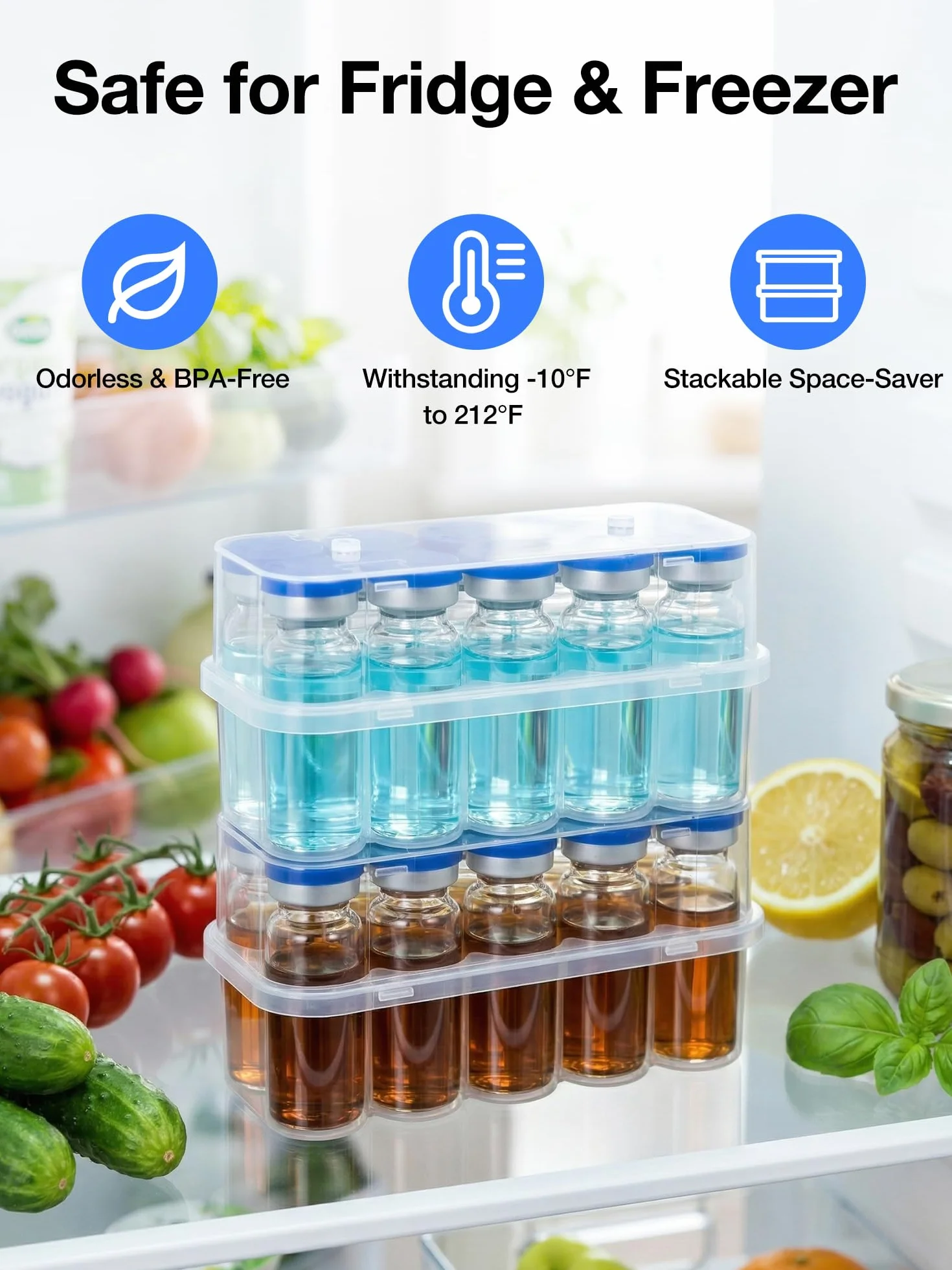 SUNMON Caja de Almacenamiento para Viales de 10 ml, Organizador Transparente para Insulina y GLP-1 con 10 Ranuras