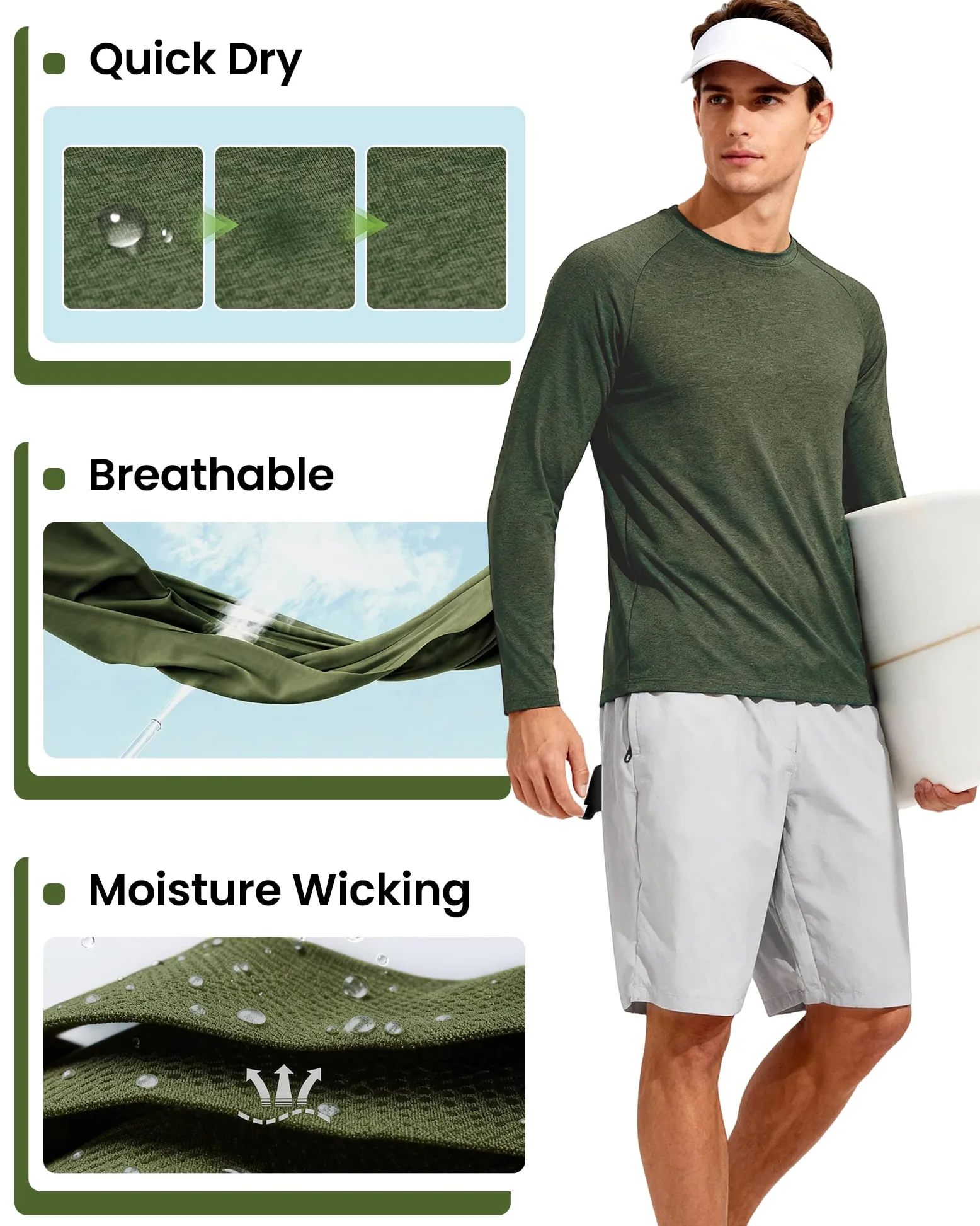 CE' CERDR Camiseta de manga larga para hombre, ajuste seco, absorbe la humedad, protección solar, camiseta de manga larga para entrenamiento, correr, 5f - Negro/Azul/Gris Oscuro/Verde Militar/Rojo, XL
