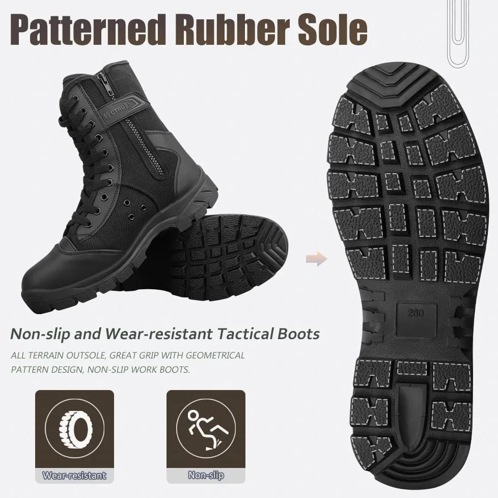 Botas Militares Hombre Con Cremallera lateral Ligeras Botas Tactica Transpirables Botas para moto Botas Tácticas Mujer Botas Negras Hombre