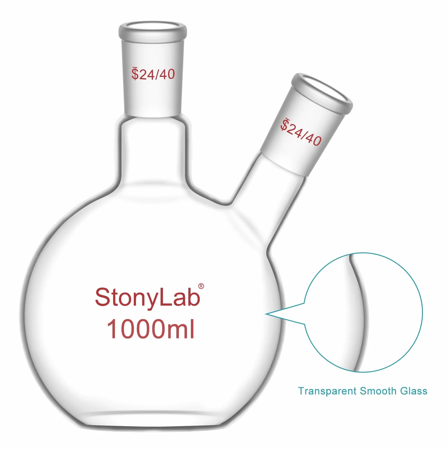 Stoneylab Matraz de Fondo Plano FBF 1000 ml, Vidrio de Borosilicato con Junta 24/40