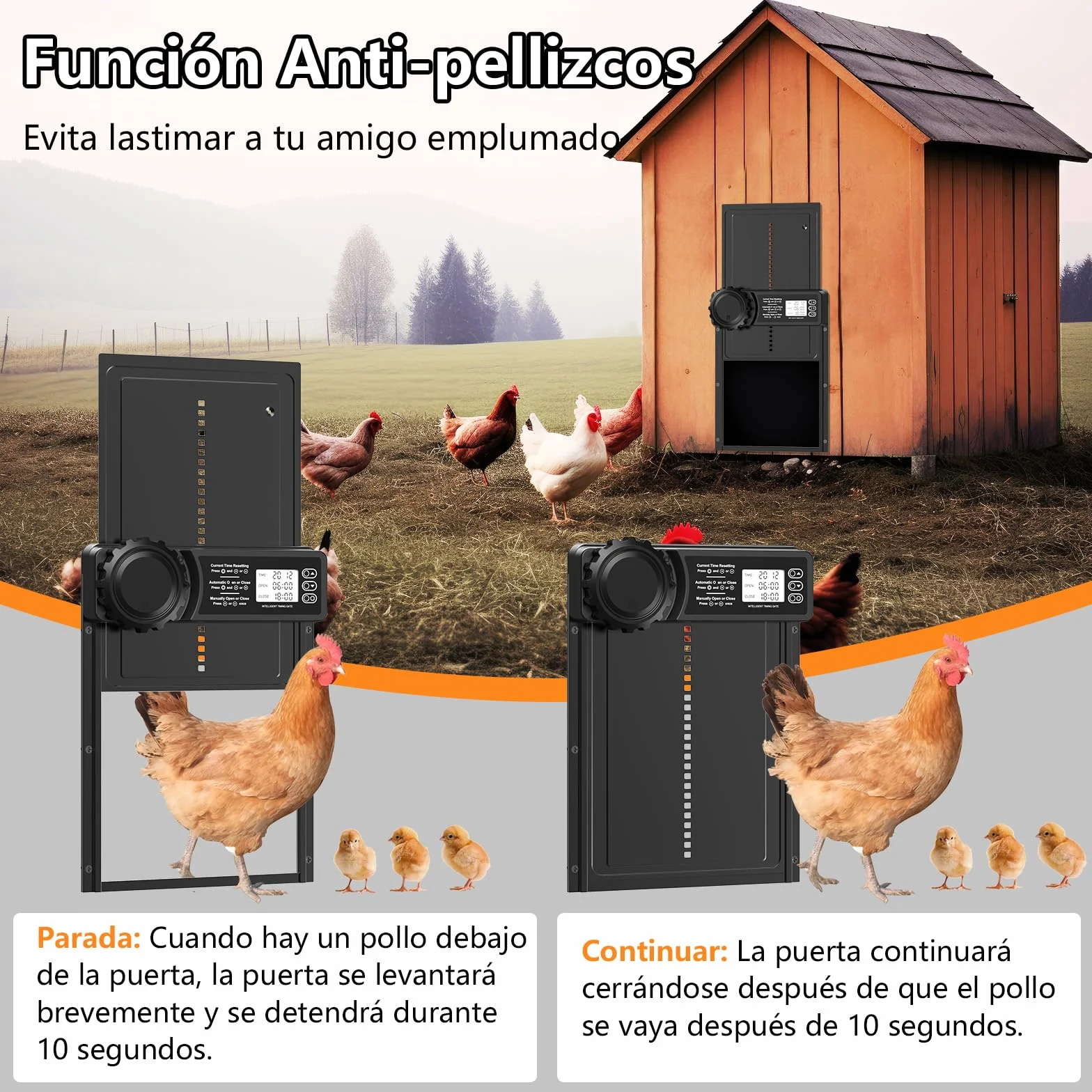 CHAMUTY Puerta Automática Gallinero con Pantalla LCD Grande, Aleación de Aluminio, Temporizador, Manual, Anti-atrapamiento
