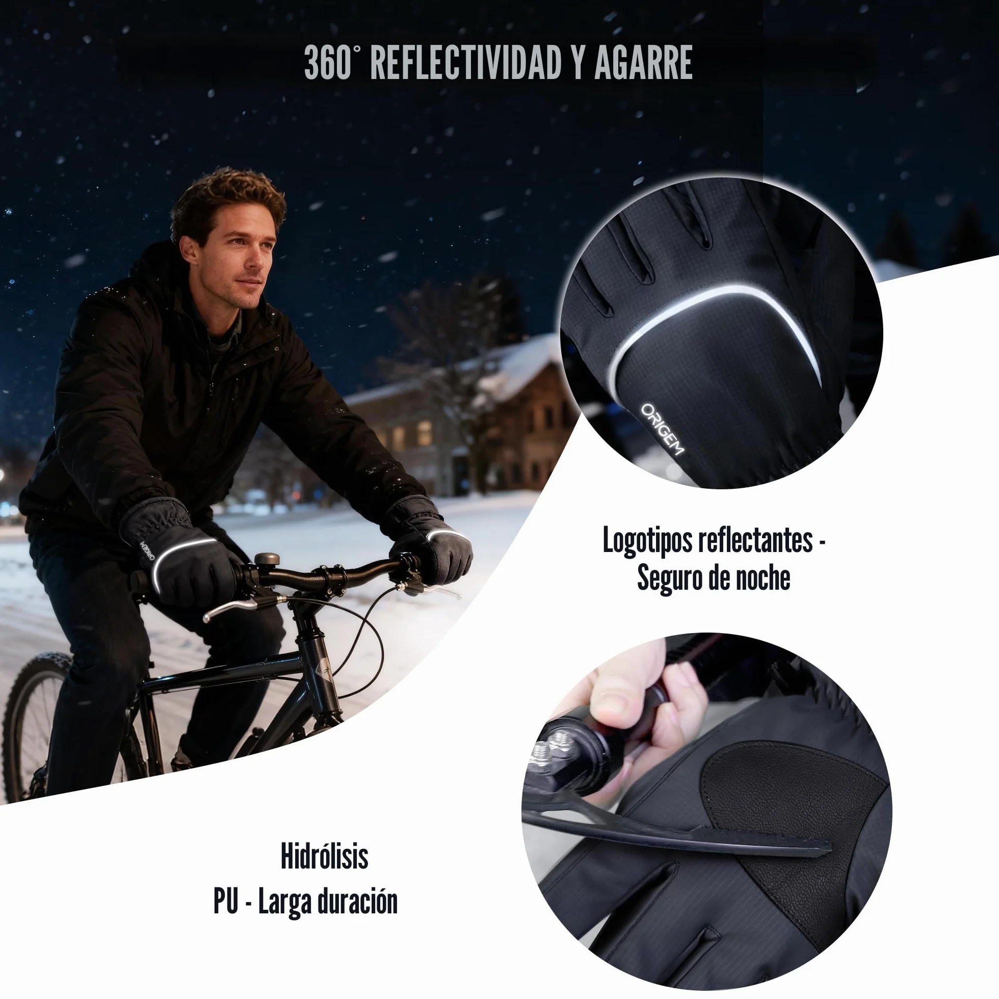Origem Guantes Moto Invierno por Hombre Mujer, 3M Thinsulate Termicos Esqui Guantes Nieve Impermeables Felpa Pantalla Táctil Frio por Ciclismo, Running,Camping,Bicicleta,Senderismo,Esquiar