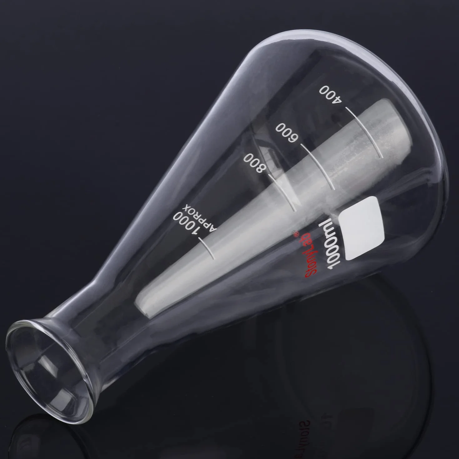 Matraz Erlenmeyer de Boca Ancha de Vidrio, 1000 ml, Borosilicato, Uso Pesado, 1 Pieza