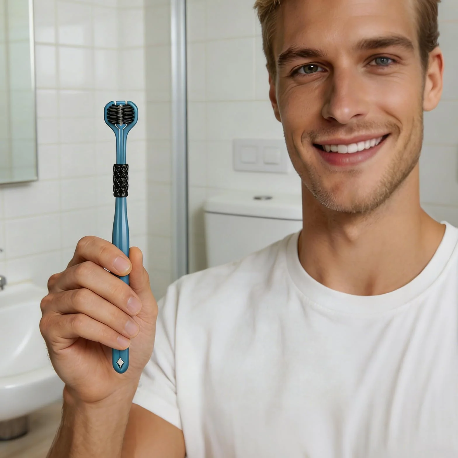 Cepillo de dientes de tres cabezales suave para adultos juego de viaje 3 lados